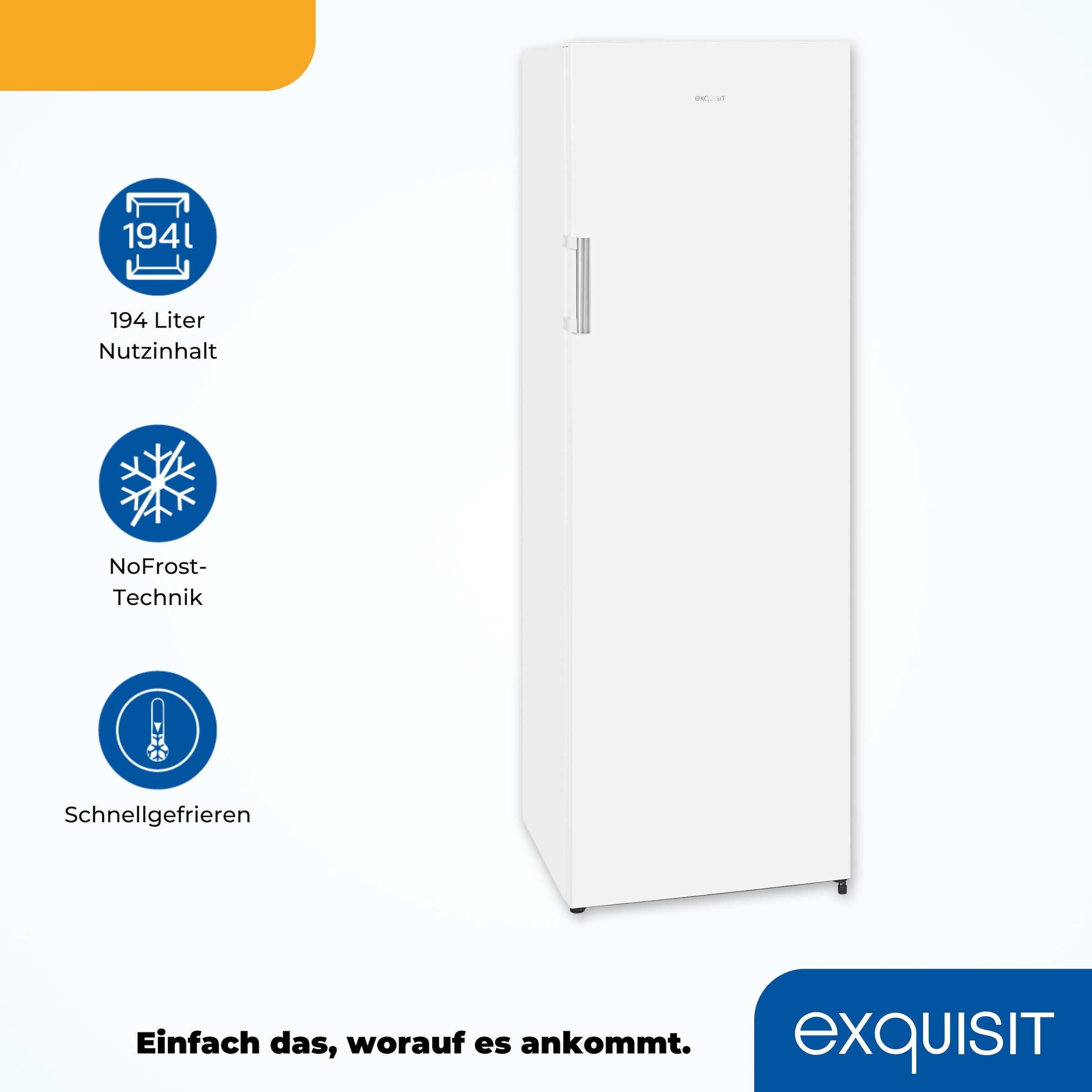 exquisit Gefrierschrank »GS271-NF-H-010E weiss«, 169,1 cm hoch, 55,9 cm breit, 194 L Volumen, NoFrost, Schnellgefrieren, 4 Sterne