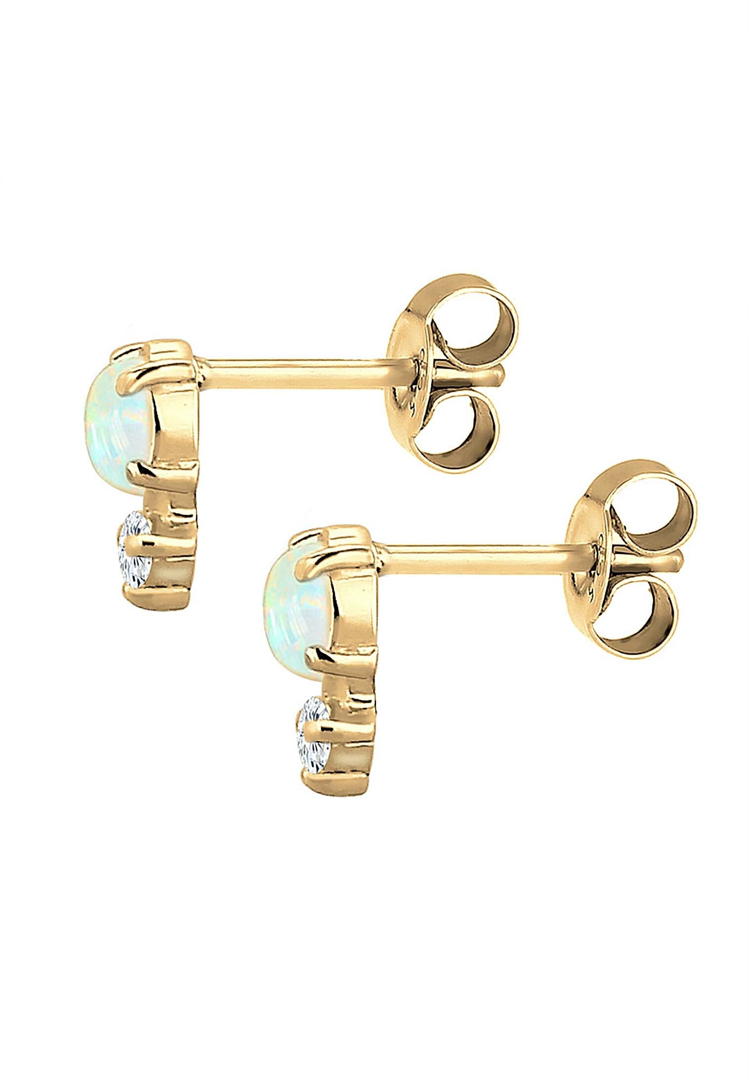 Elli Paar Ohrstecker »Opal Rund und Zirkonia 925 Silber«
