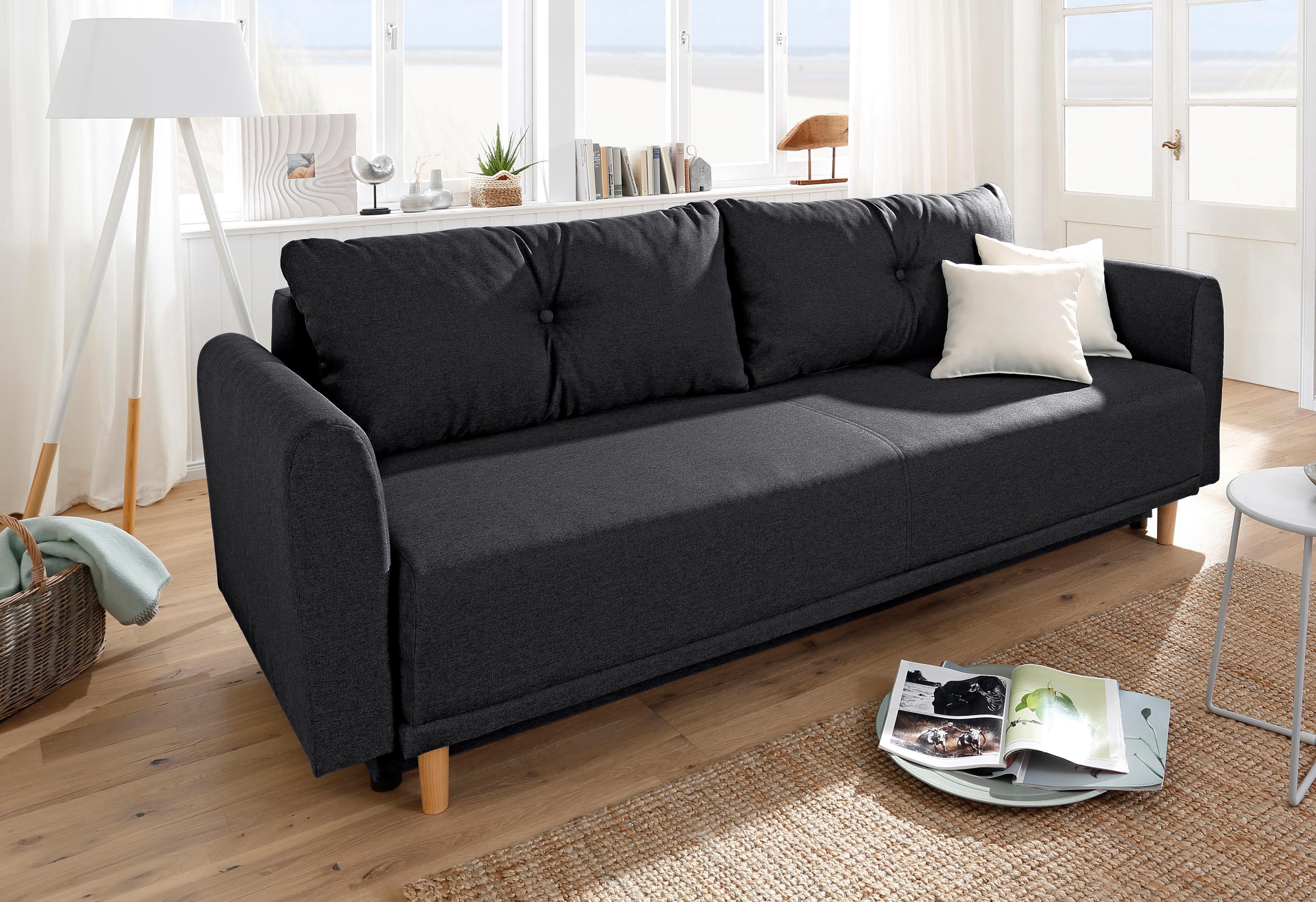 Home affaire Schlafsofa "Scandic, B: 219 cm, Liegel. 137x195 cm" Schlaffunktion, Bettkasten & 2 Zierkissen, Federkern