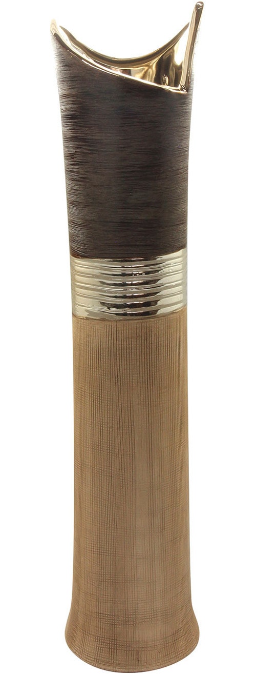 GILDE Bodenvase "Bodenvase Bradora beige; braun H. 60 cm" Bodenvase, Streifenmuster, Blumenvase, modern, stilvoll, Geschenkidee