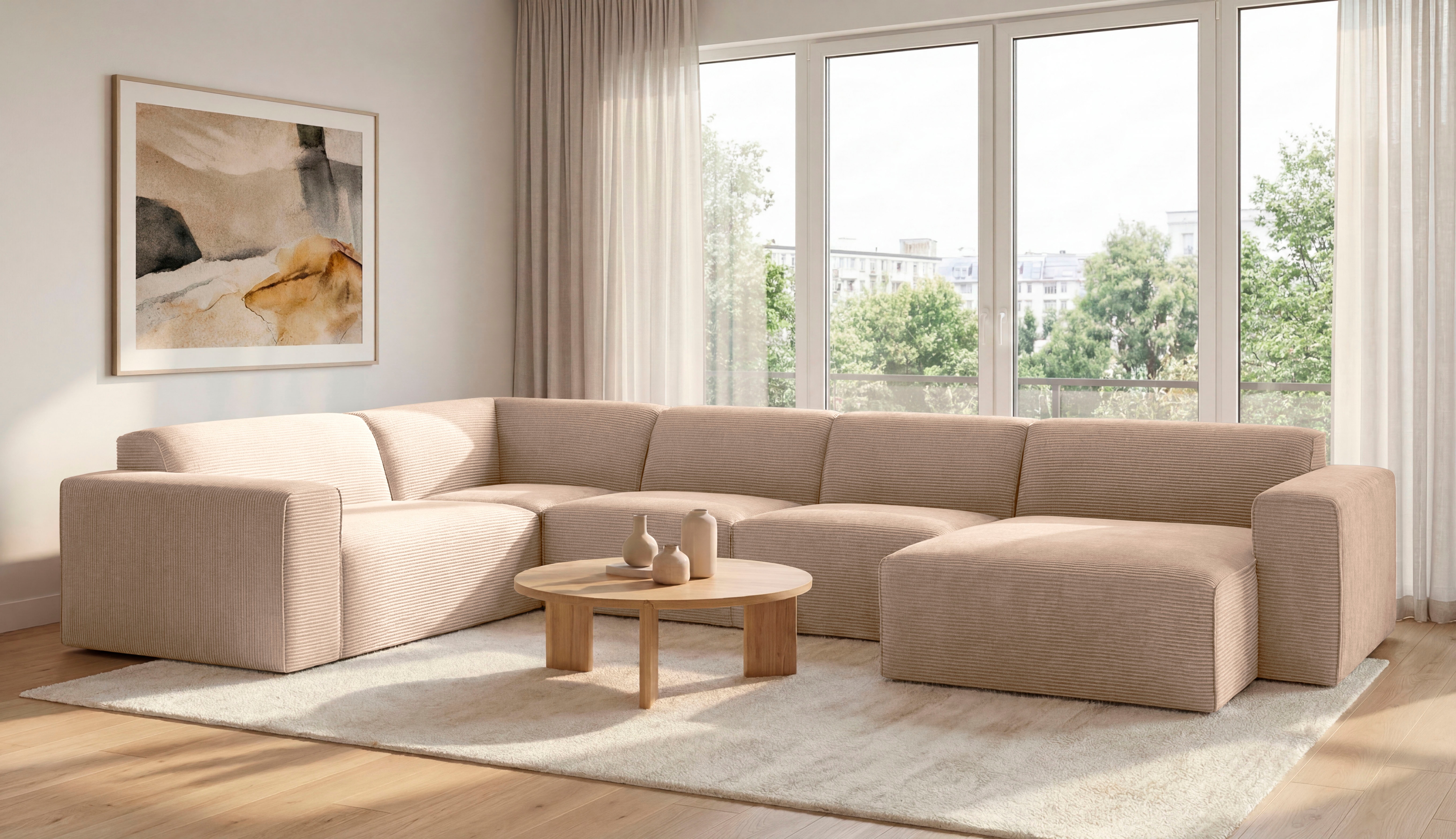 OTTO home Wohnlandschaft "Clayton Breite 371 cm, U-Form" in einem trendigen Cord-Bezug, verschiedene Kombinationen verfügbar