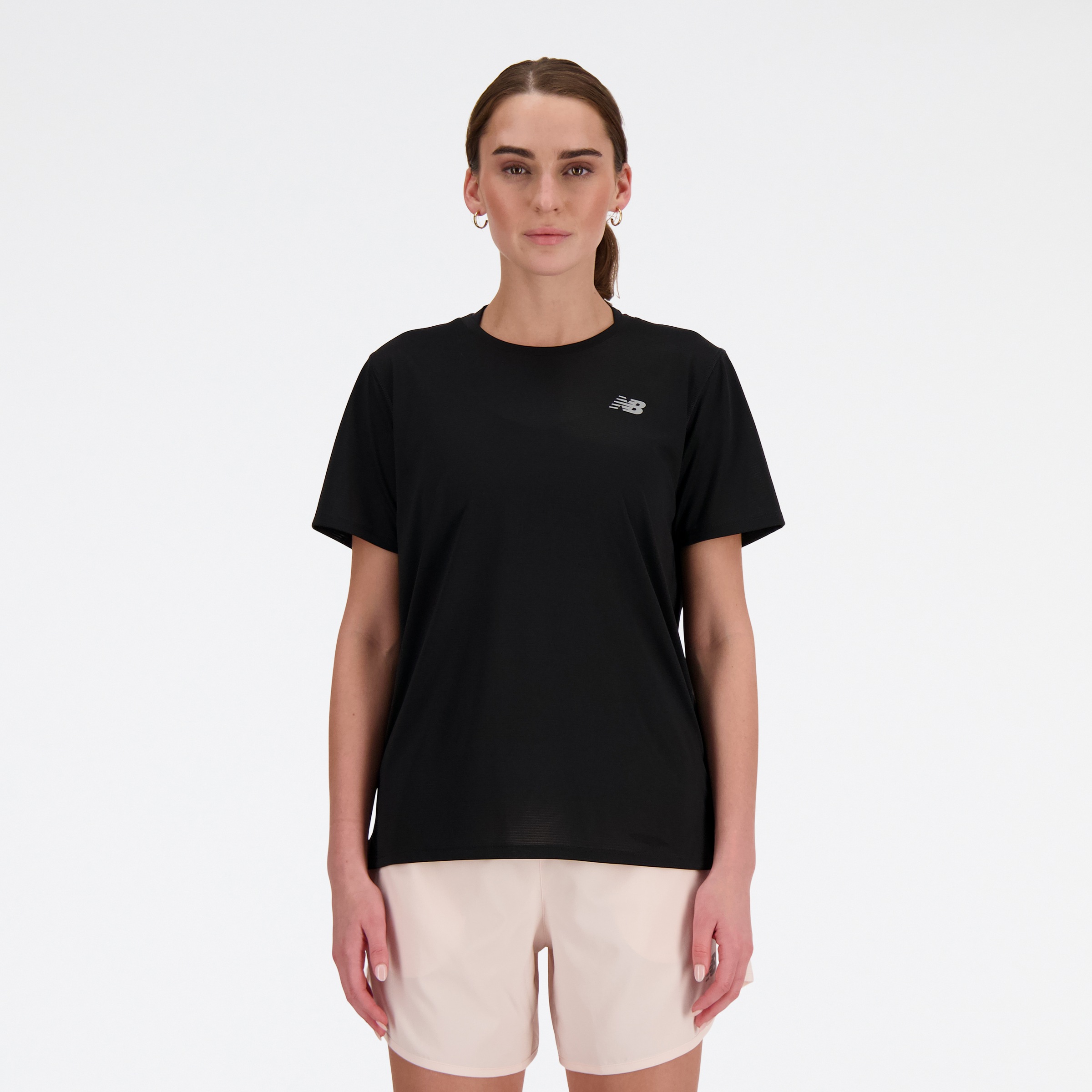 Laufshirt NEW BALANCE "SPORT ESSENTIAL T-SHIRT", Damen, Gr. XXL, schwarz (schwarz (001)), Web, Obermaterial: 100% Polyester, regular fit, Rundhals, eingesetzt normaler Saum, Shirts Laufshirt, Regular Fit Passform, Kurzarm, mit seitlichen Schlitzen