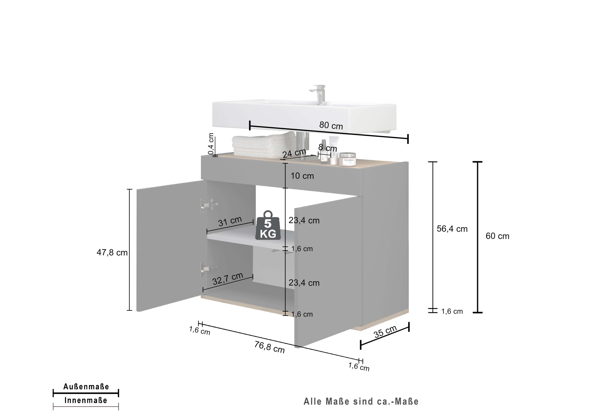 welltime Waschbeckenunterschrank »Garda« 1 Stk. tlg. Made in Italy, Fronten Hochglanz lackiert, viel Saturaum