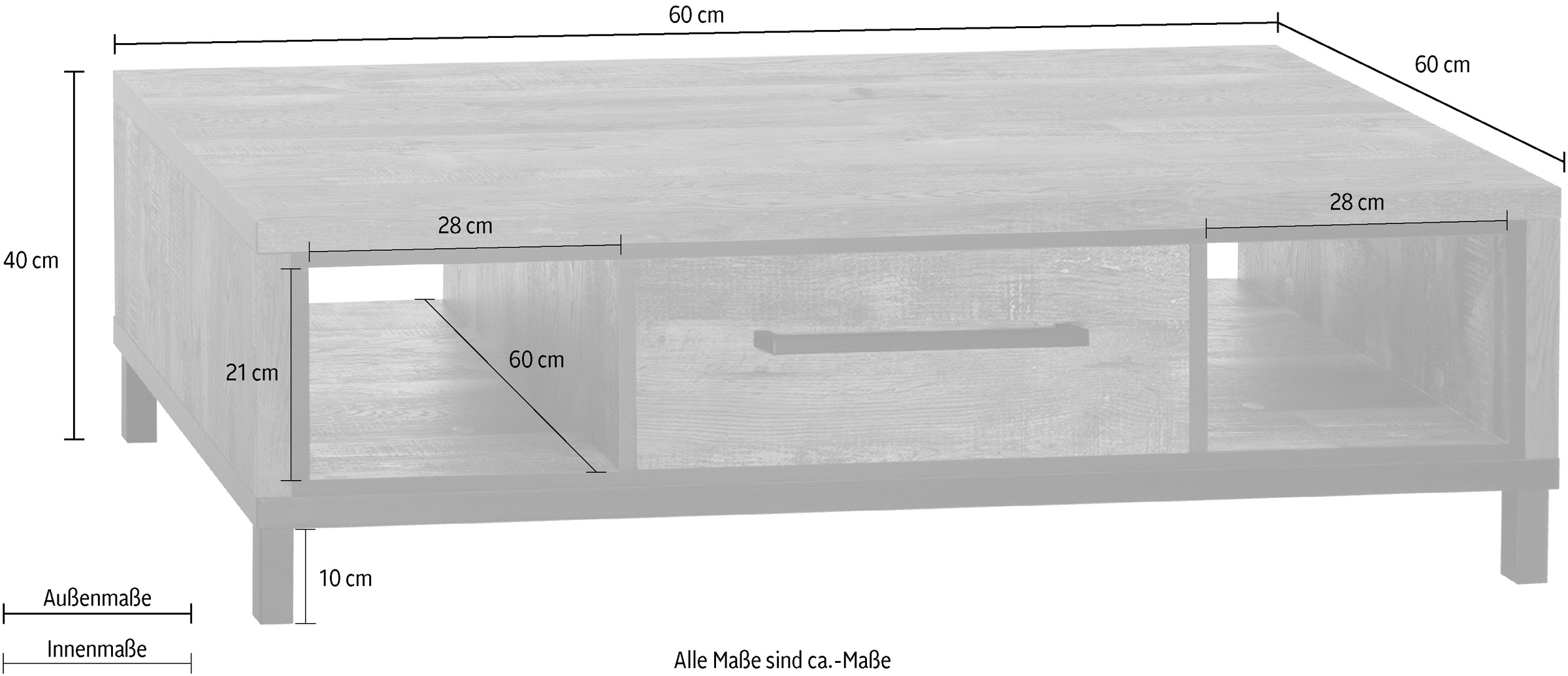 OMG Design Couchtisch »Vasto«, (1 St.), mit Schublade und Stauräumen