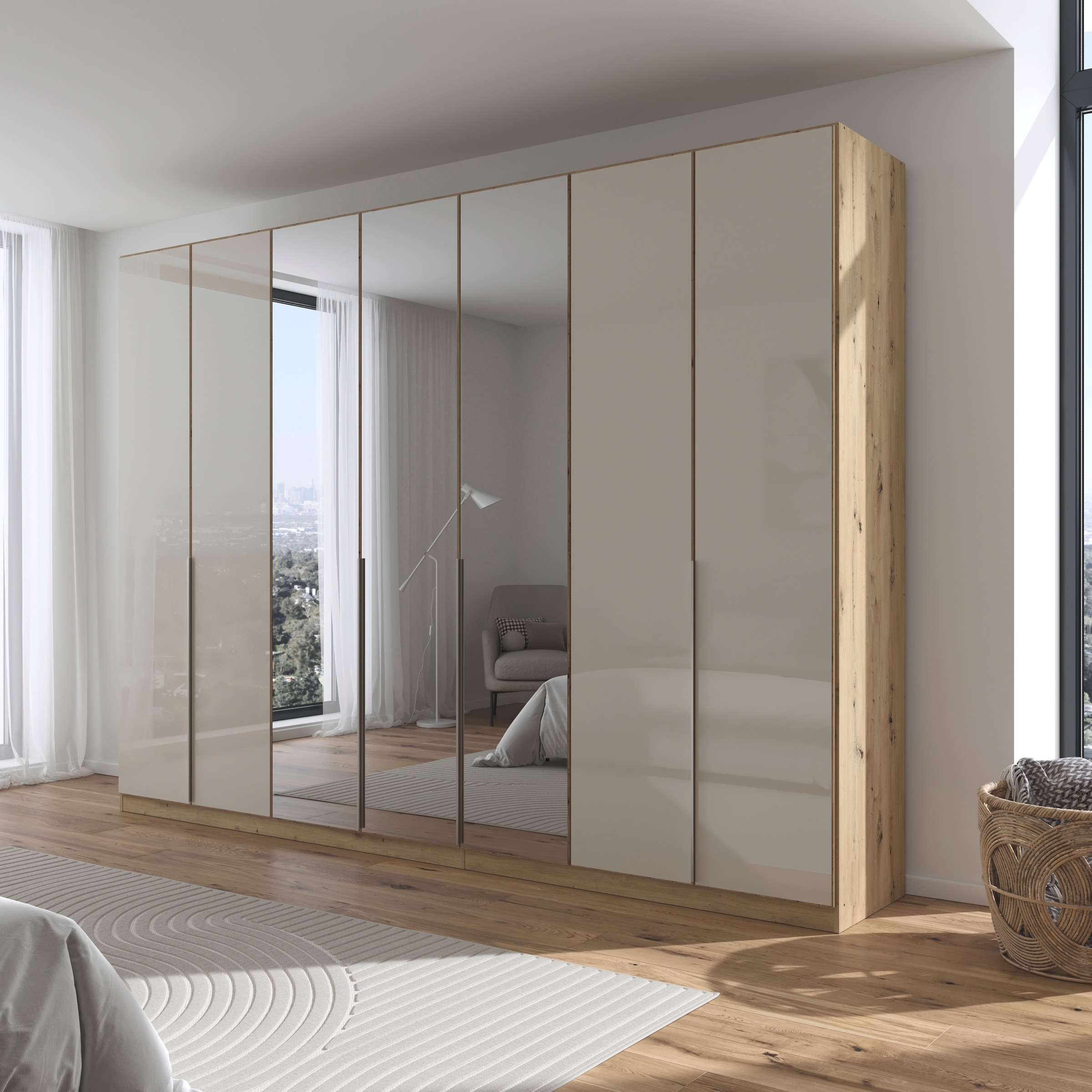rauch Drehtürenschrank »Kleiderschrank Kleiderschränke Schrank Garderobe AGORDO mit Glasfront«, (in zwei Griff-Farben), durchdachte Innenausstattung, in 6 Breiten und 2 Höhen MADE IN GERMANY