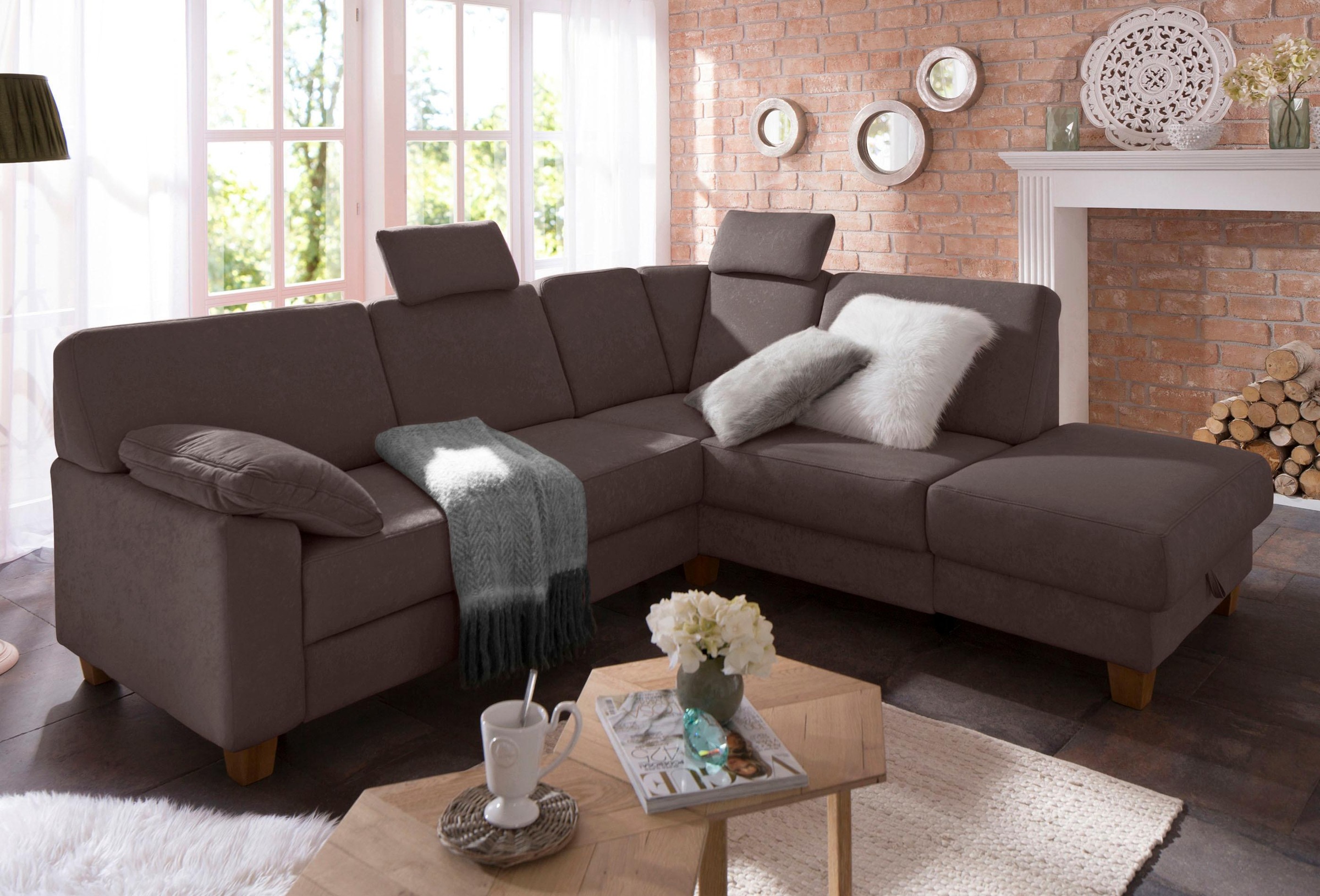 Home affaire Ecksofa »Belfort L-Form«, mit Federkern, wahlweise mit Bettfunktion und Stauraum