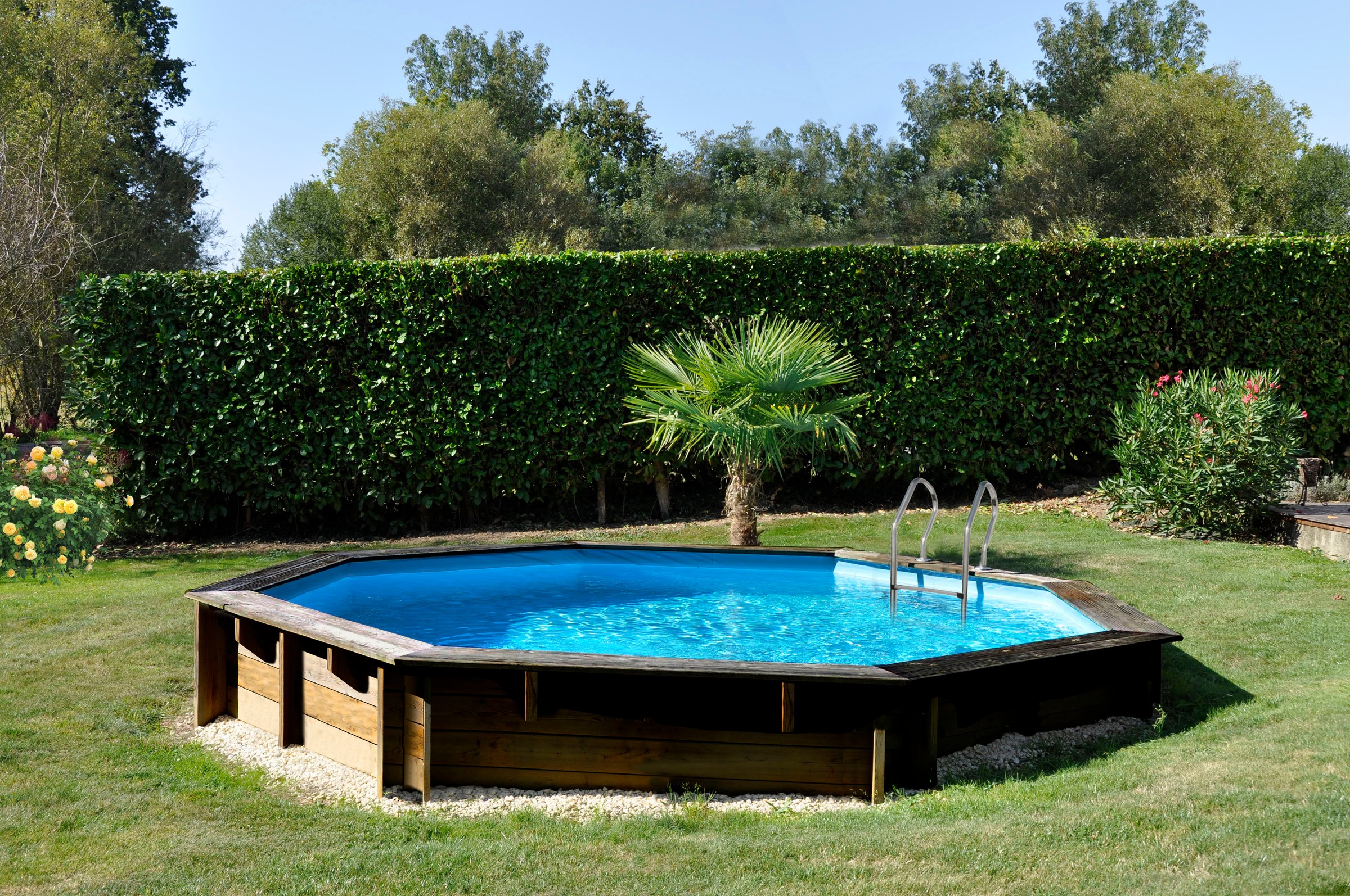 Gre Achteckpool "VASTO mit Edelstahlleiter" Kiefernholz, ØxH: 428x136 cm