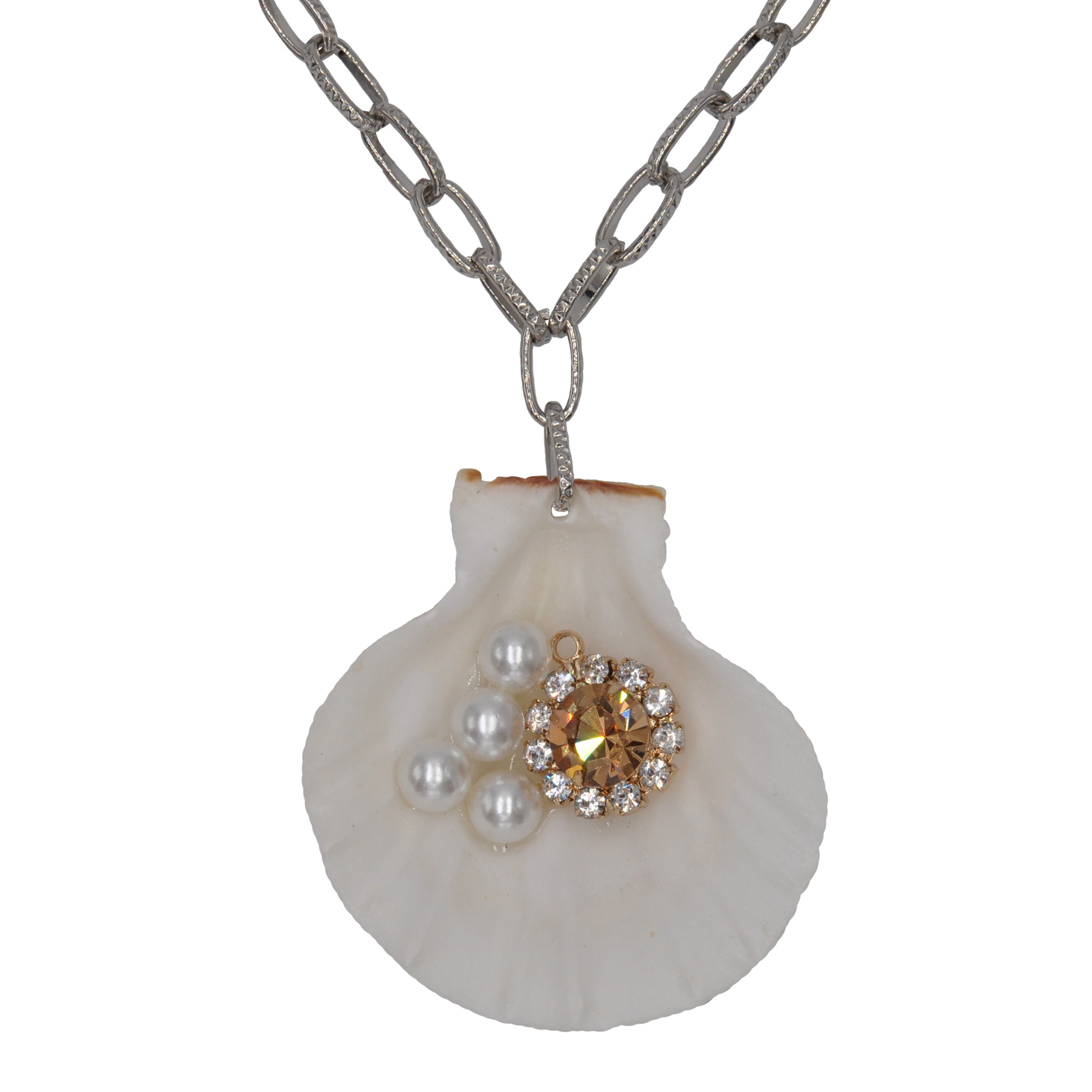 Steuer Kette mit Anhänger »Metall glanz Glasstein weiß«