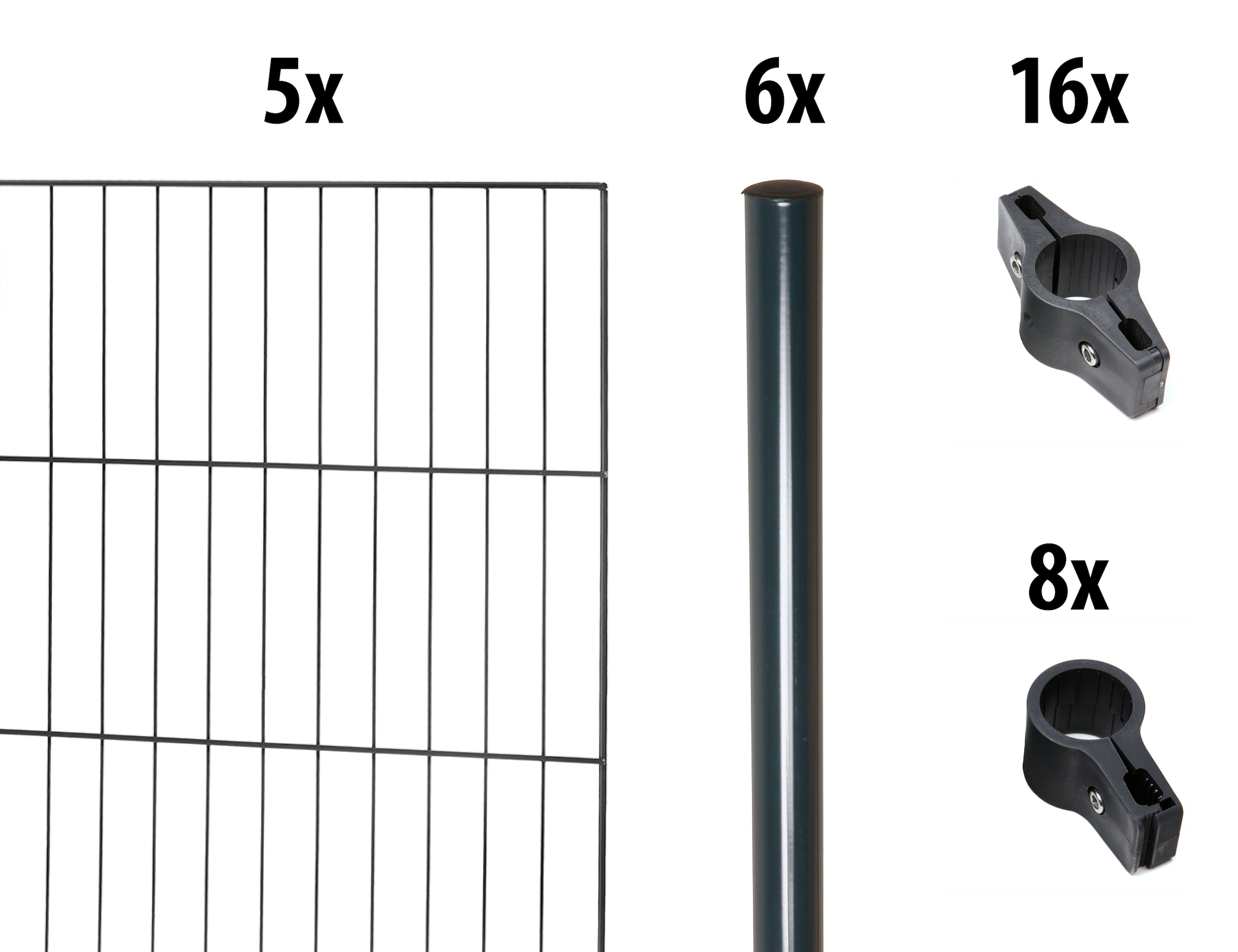 GARDEN N MORE Einstabmattenzaun "mit Rundpfosten", 5 Elemente für 10 m, LxH: 200 x 175 cm, mit 6 Pfosten