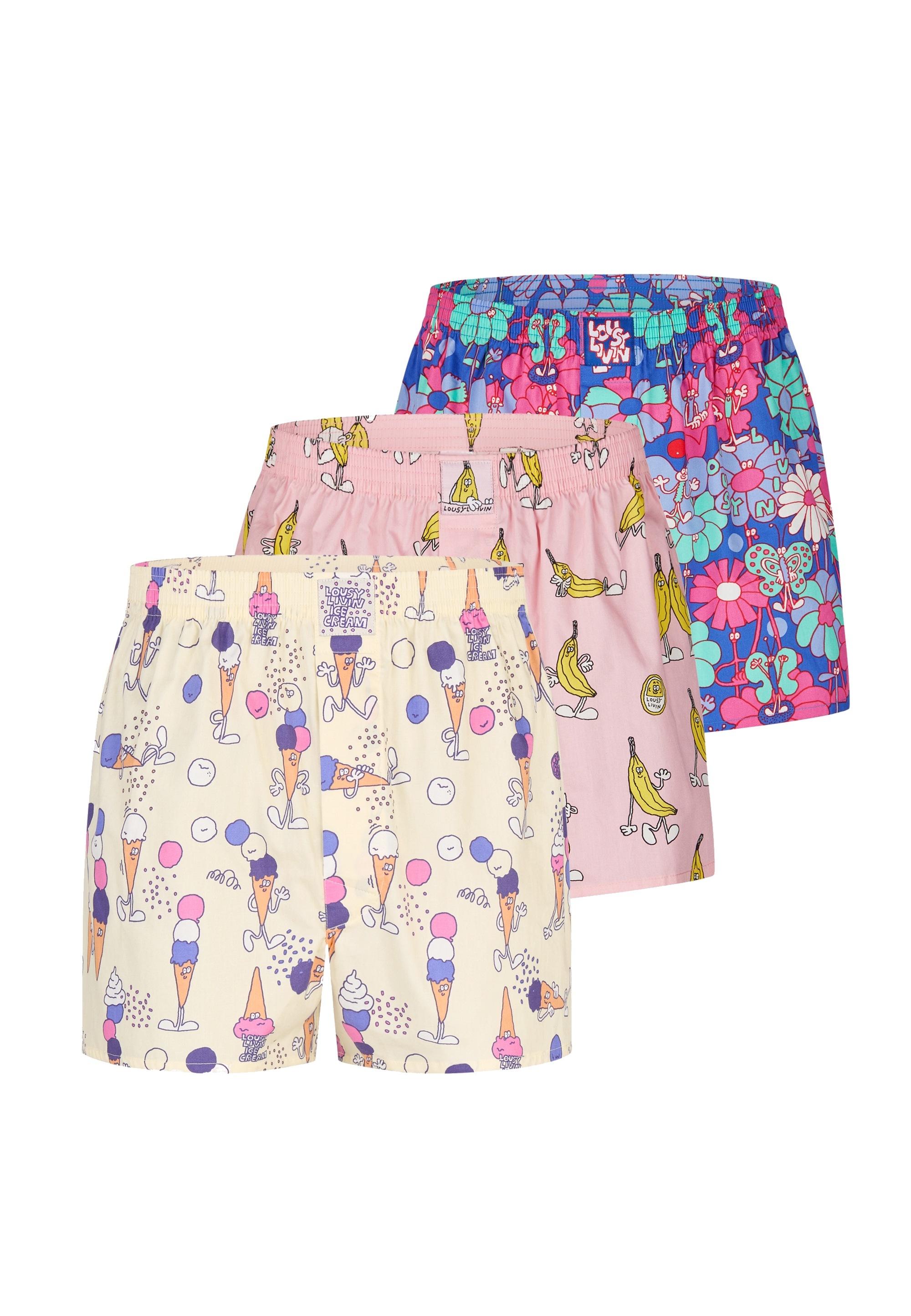 Lousy Livin Boxershorts "Blossom" 3 Stk. mit buntem Allover-Print günstig online kaufen