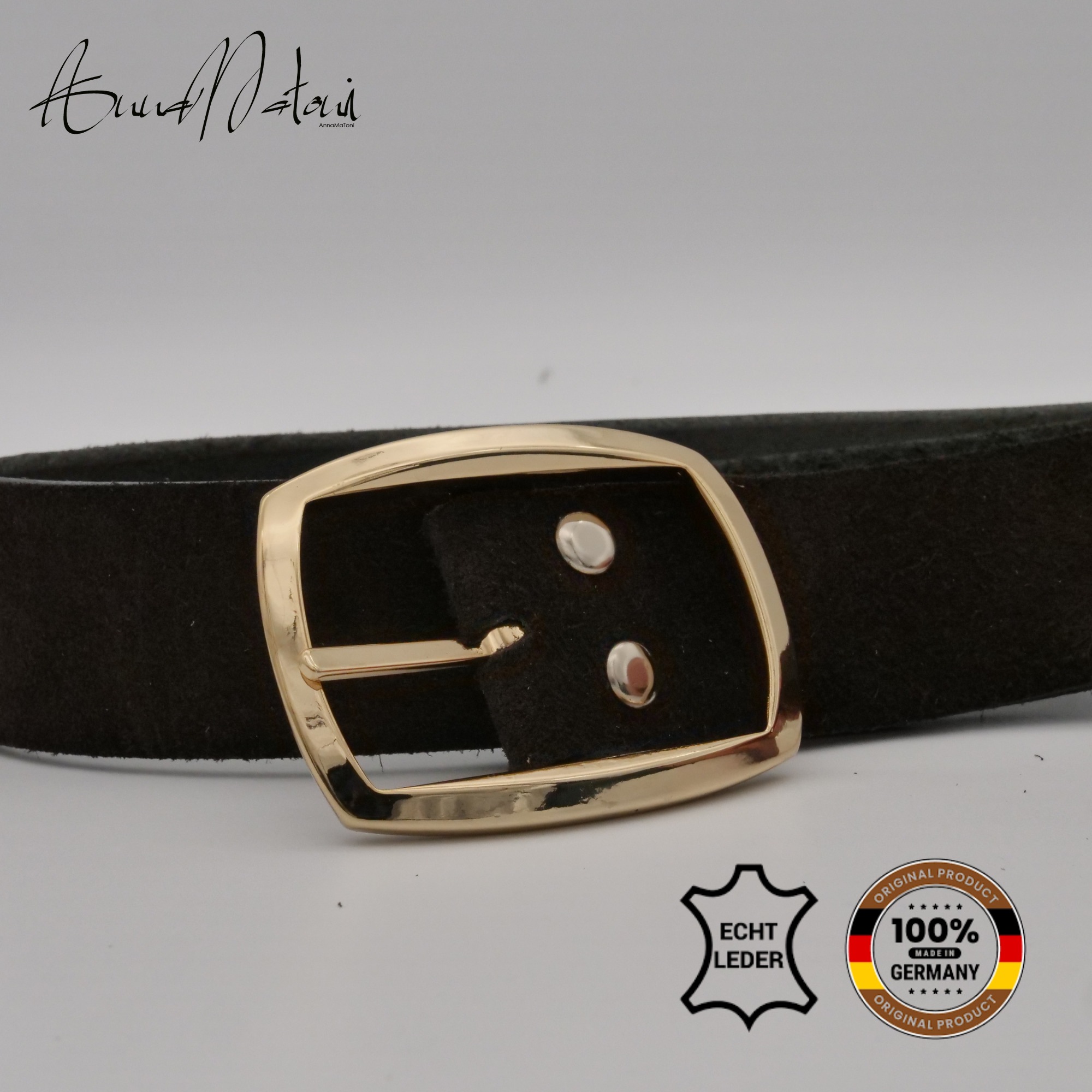 Ledergürtel ANNAMATONI "AnnaMatoni Damen Ledergürtel in hochwertigem Velour Leder 3,5cm", Damen, Gr. TW85 - 100cm Gesamtlänge, mokka 690, 100% Leder, Gürtel Ledergürtel 3