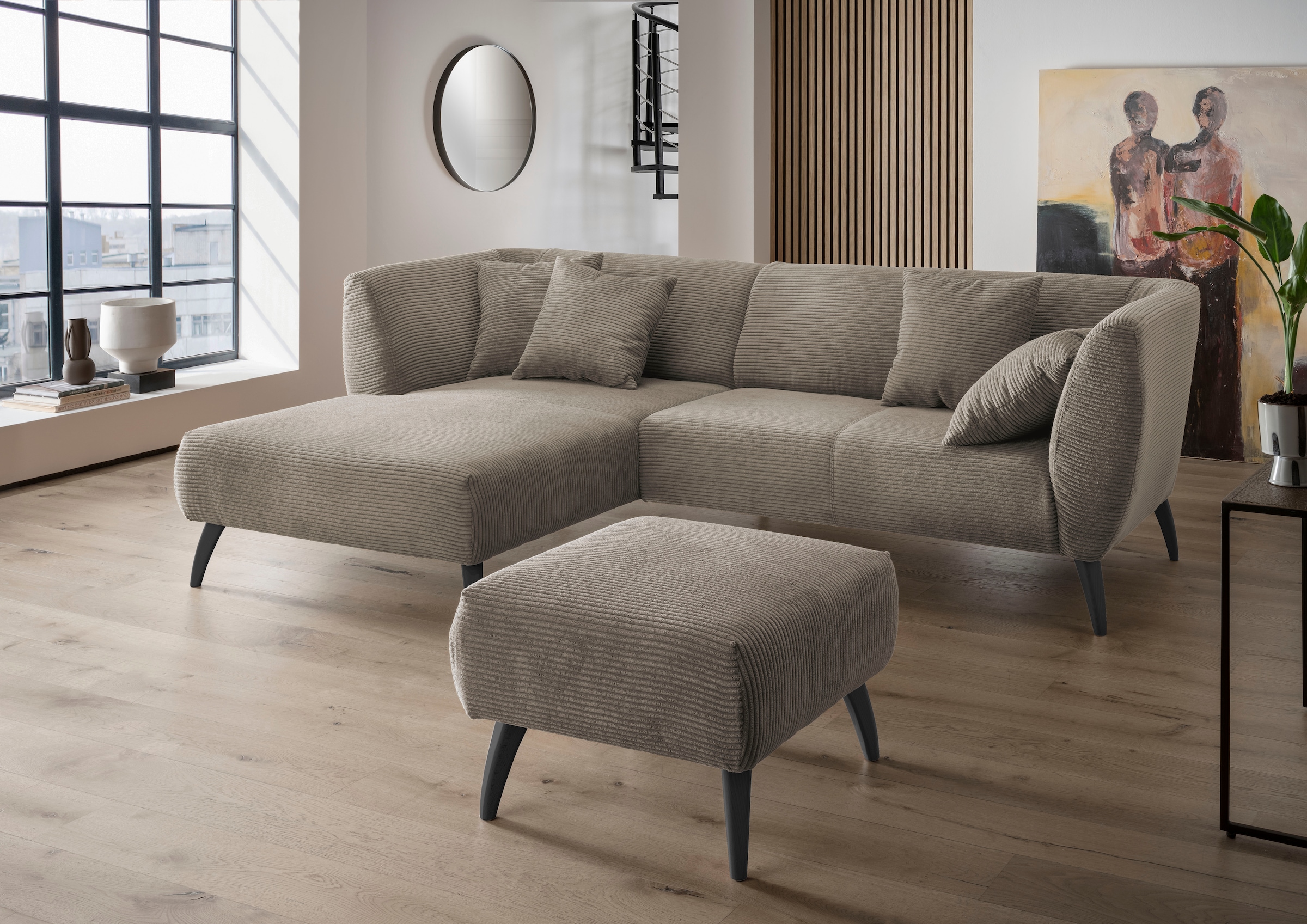 Home affaire Ecksofa "Lazio modern und bequem, schmale Armlehnen, tolle Detailverarbeitung" zwei verschiedene Fußfarben wählbar