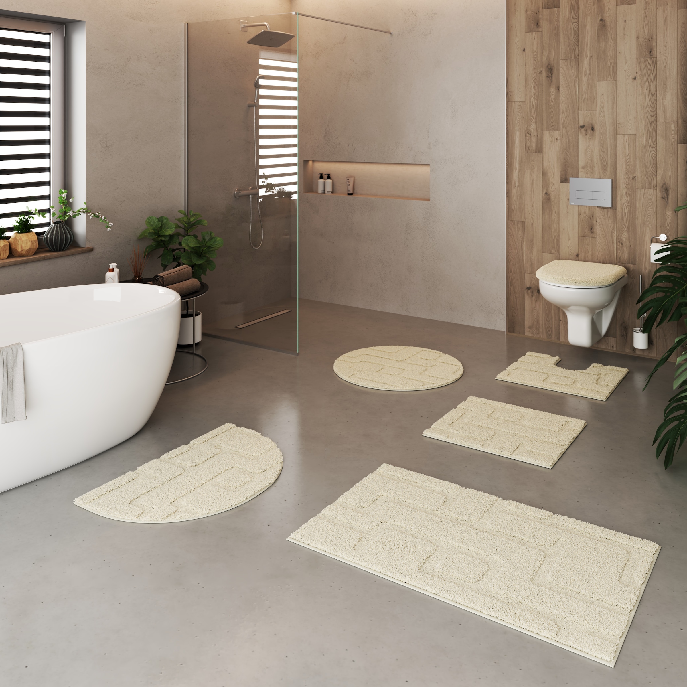 Grund Badematte »Riana, Badvorleger, Badezimmer Teppich, sehr weich«, rutschhemmend beschichtet, schnell trocknend, Modernes Design mit Linien in Hoch-Tief-Struktur, Made in Europe