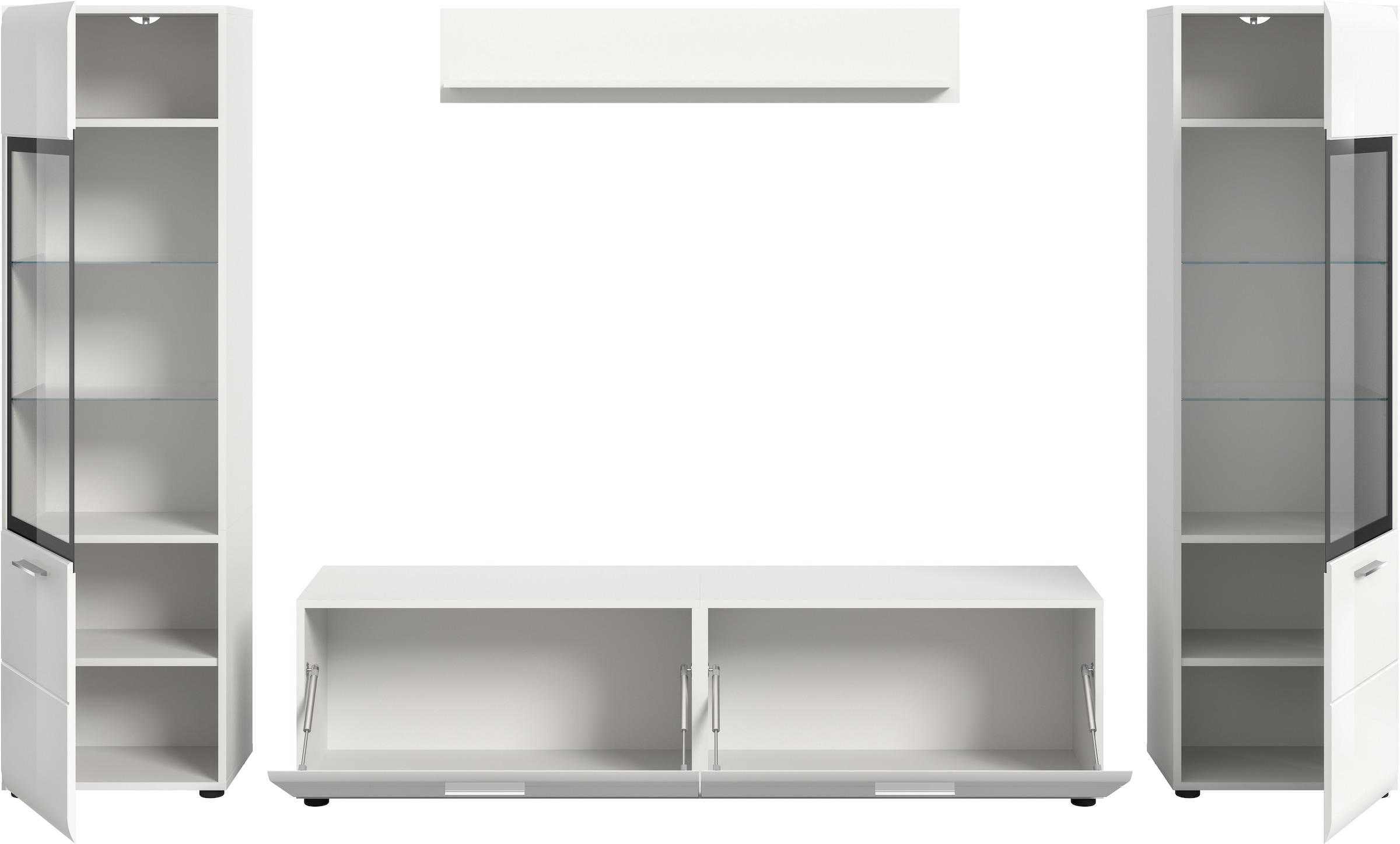 INOSIGN Wohnwand »FLORENZ, 4-teilige Wohn-Kombination, hochwertige MDF-Front« Set, Set, best. aus: 2 Vitrinen, 1 Lowboard, 1 Wandboard, 4 Stk. tlg.