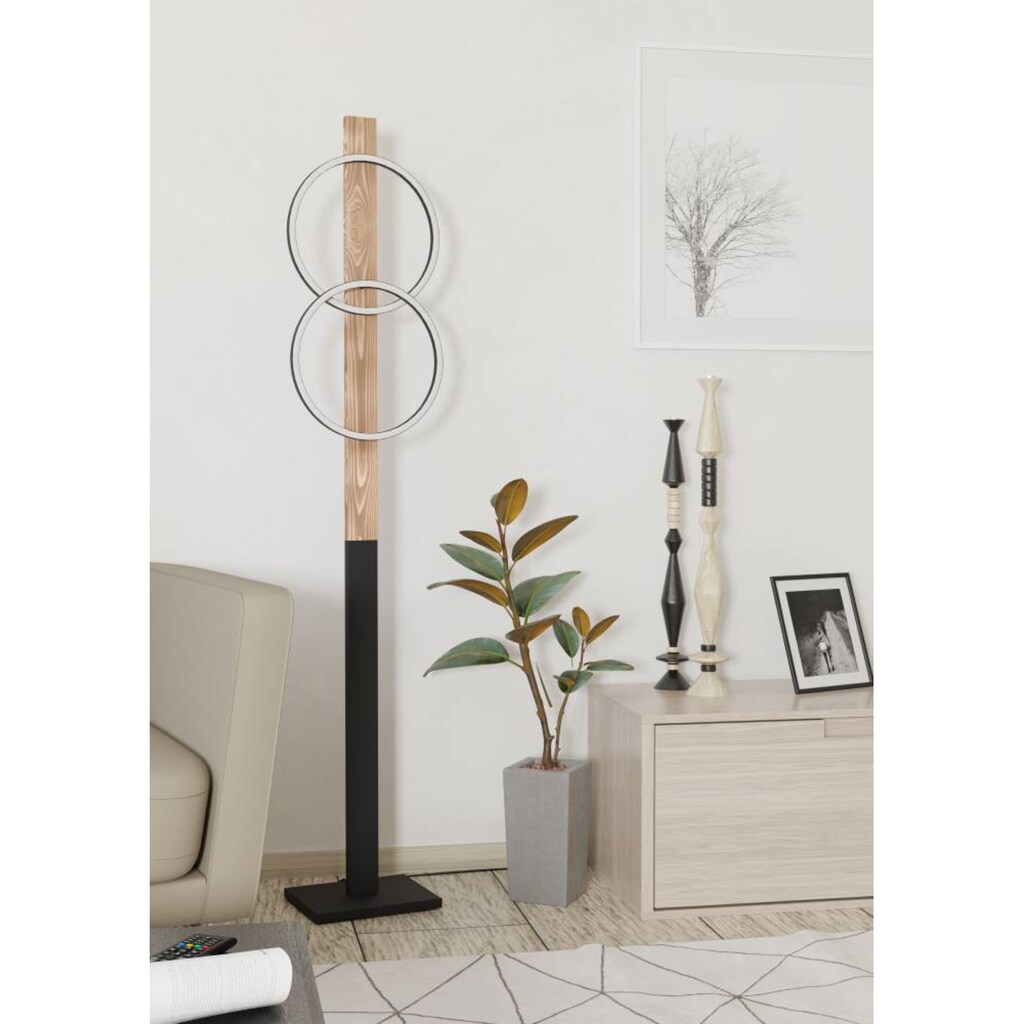 EGLO Stehlampe »BOYAL«, 2 flammig-flammig, Standleuchte, geflammtes Holz, schwarzes Metall, Stehleuchte, 150cm