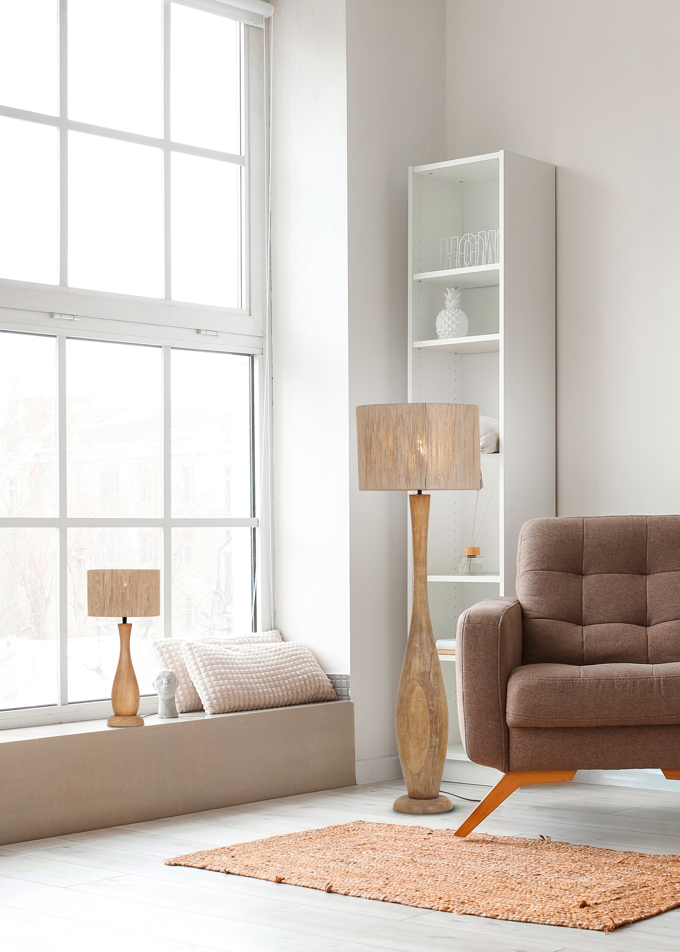 TRIO Leuchten Stehlampe »TOBA, Massivholz Stehleuchte naturbelassen, mit Jute Lampenschirm« E27 1 Stk. warmweiß - kaltweiß exkl 1x E27 max 10W, Höhe 135 cm Ø 35 cm, Schirm Fäden aus Jute Stoff