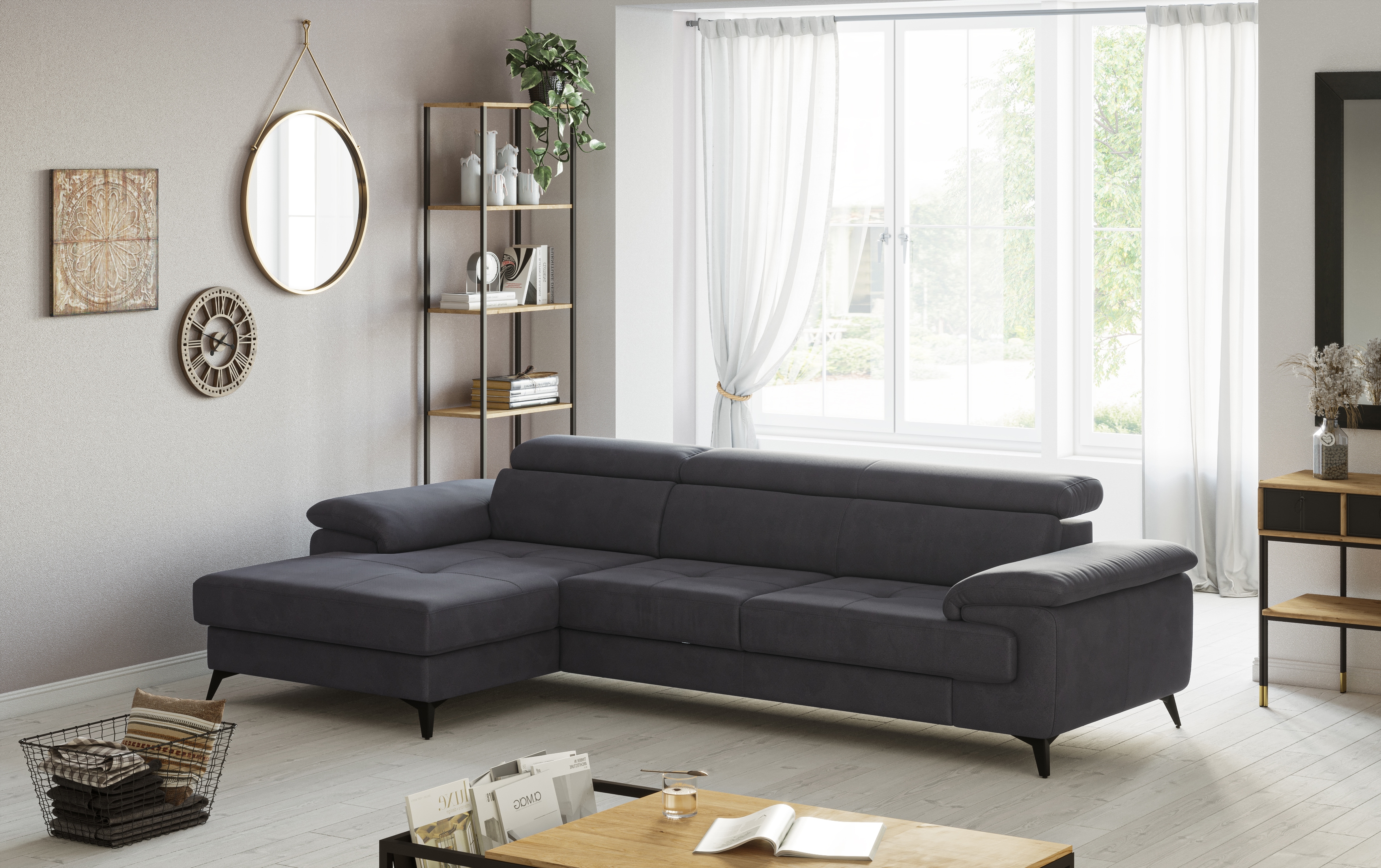 OTTO home Ecksofa "Astra L-Form, B: 300 cm, inkl. Kopfteilverstellung" opt. Schlaffunktion + XL-Bettkasten, LF:222x124cm, Wellenunterfederung