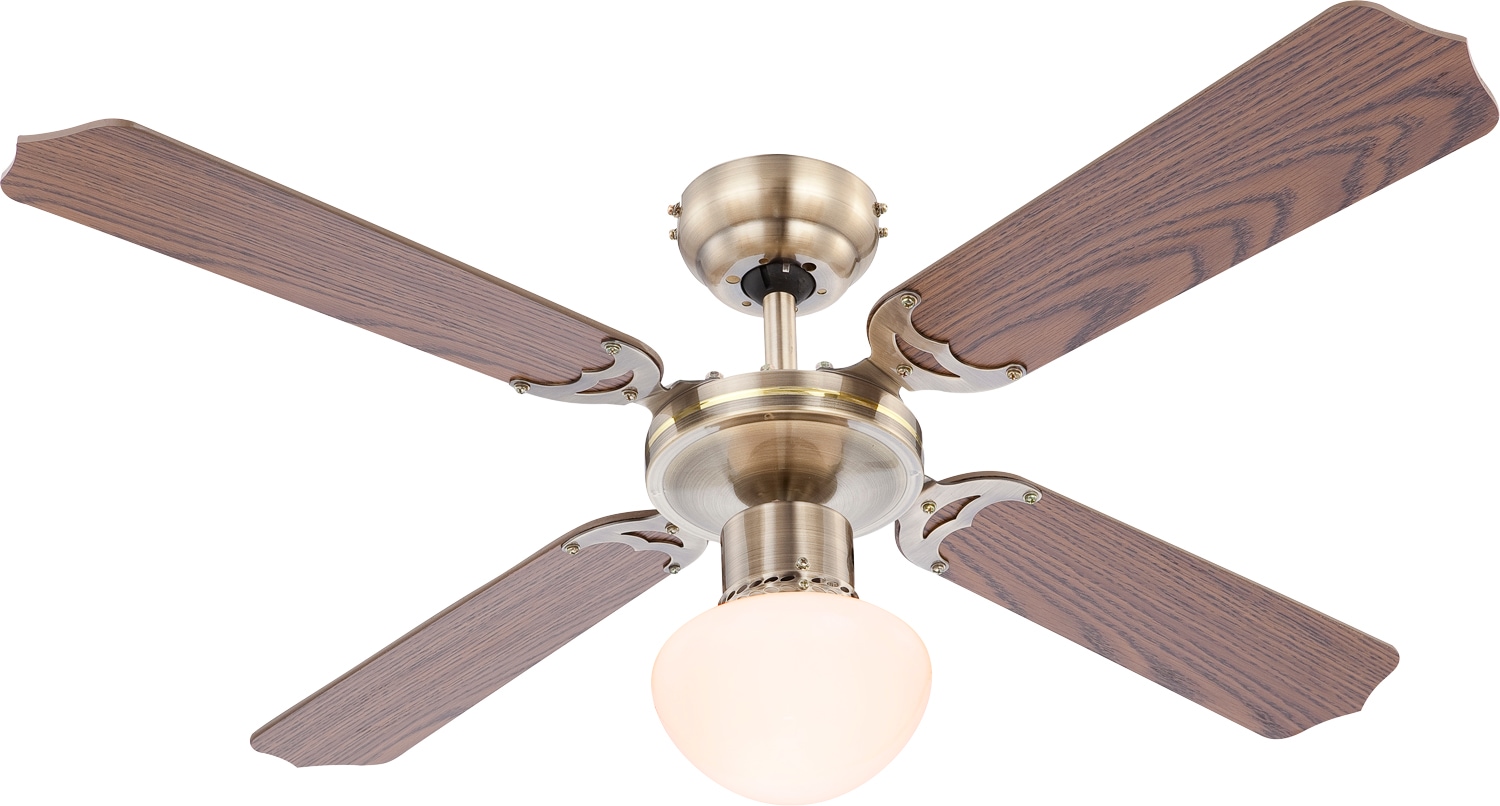 GLOBO LIGHTING Deckenleuchte »CHAMPION«, Leuchtmittel E27 | ohne Leuchtmittel, Ventilator/antik/Wohnbereich/Schlafzimmer/Holz / altmessing / 4 Flügel
