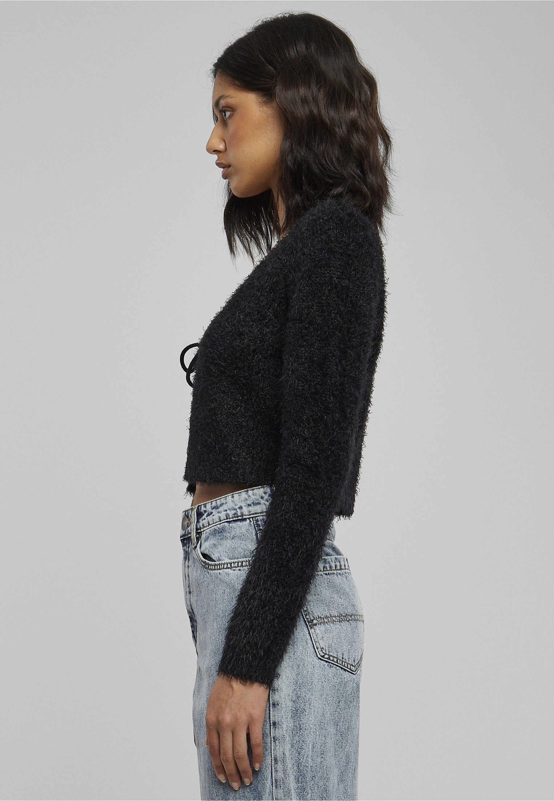 URBAN CLASSICS Strickjacke »Urban Classics Damen Ladies Tied Cropped Feather Cardigan« 1 Stk.