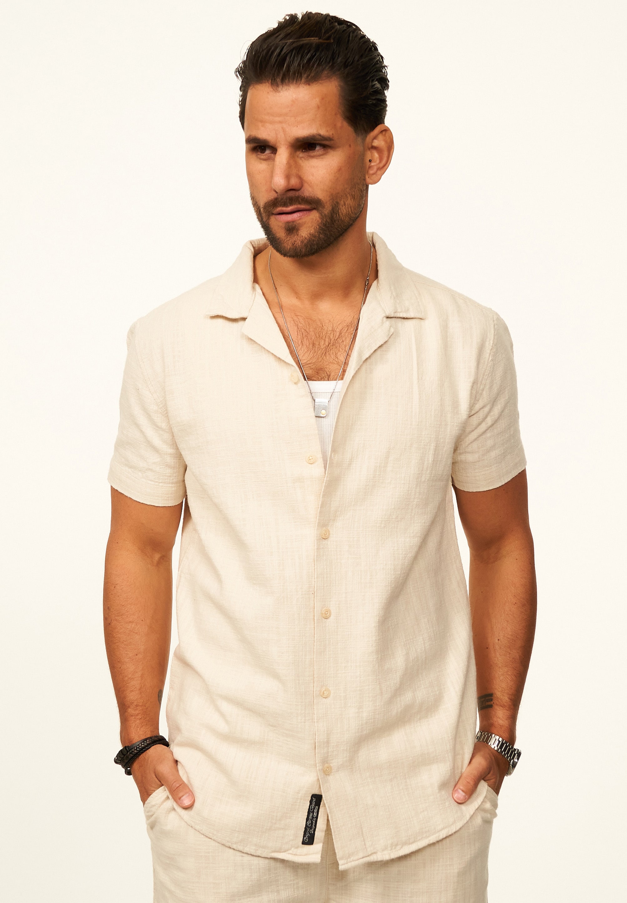 CARISMA Kurzarmhemd »in Leinen-Optik als lässiges Sommerhemd - Poloshirt für Herren« Herren Polohemd T-Shirt im Regular-Fit - Strandhemd
