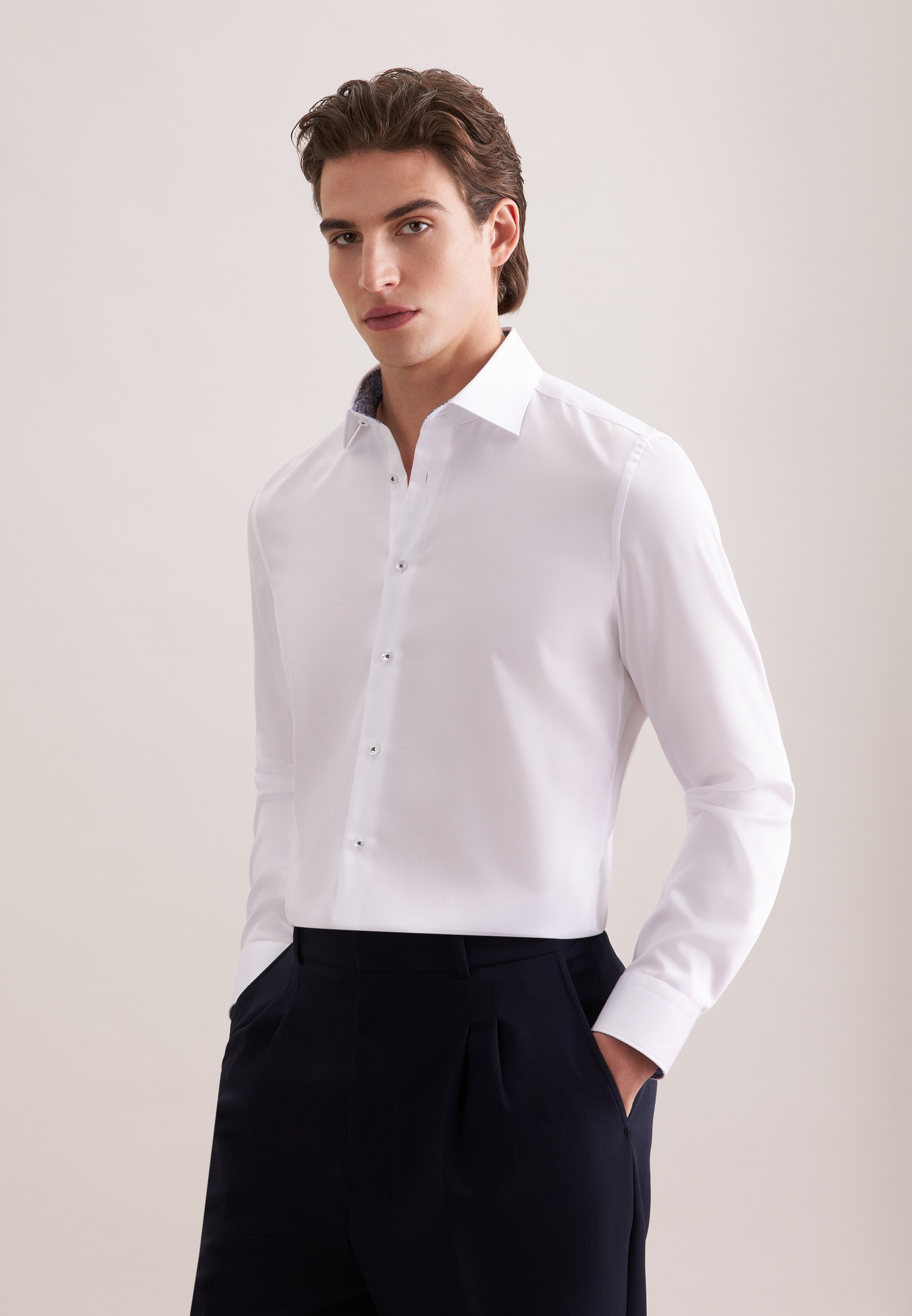 Businesshemd SEIDENSTICKER "Schwarze Rose", Herren, Gr. S (37), normale Ärmellängen, weiß, 100% Baumwolle, unifarben, skinny fit, 2-Knopf-Manschette, Hemden, X-Slim 1/1 Kentkragen Uni