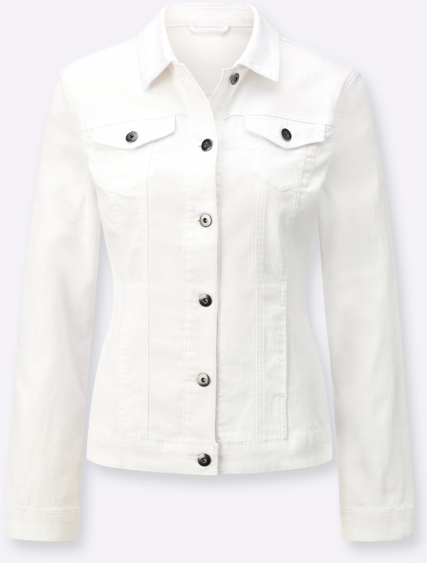 Jeansjacke INSPIRATIONEN, Damen, Gr. 54, weiß, 72% Baumwolle, 25% Polyester, 3% Elasthan, unifarben, Jacken Jeansjacke 3