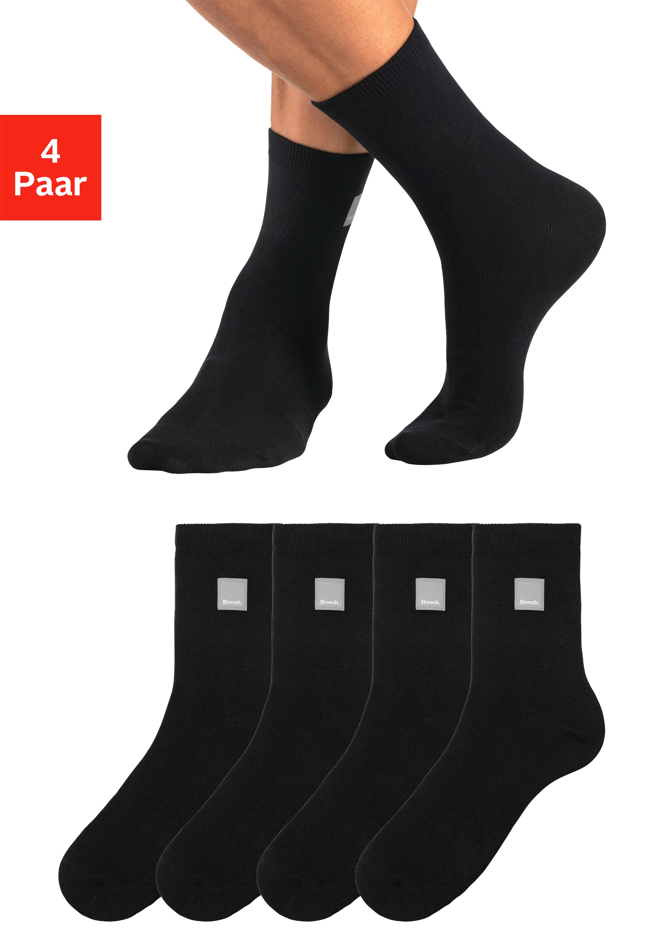 Bench. Basicsocken, (Packung, 4 Paar), mit Weblabel