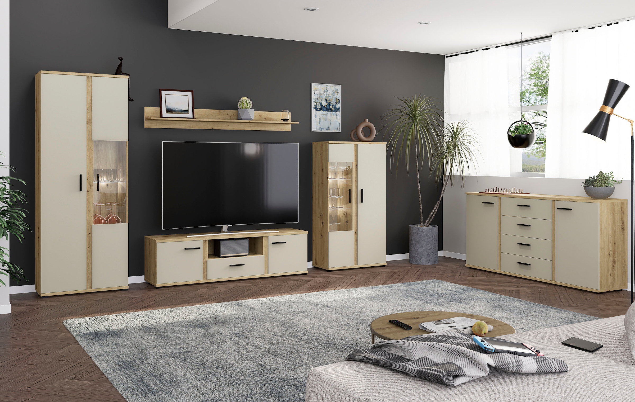 HBZ Wohnwand »Kanada Wohnwand, BxHxT 340x196x40«, (4 St.), Breite 340cm, Unterflurauszug, Melaminbeschichtung