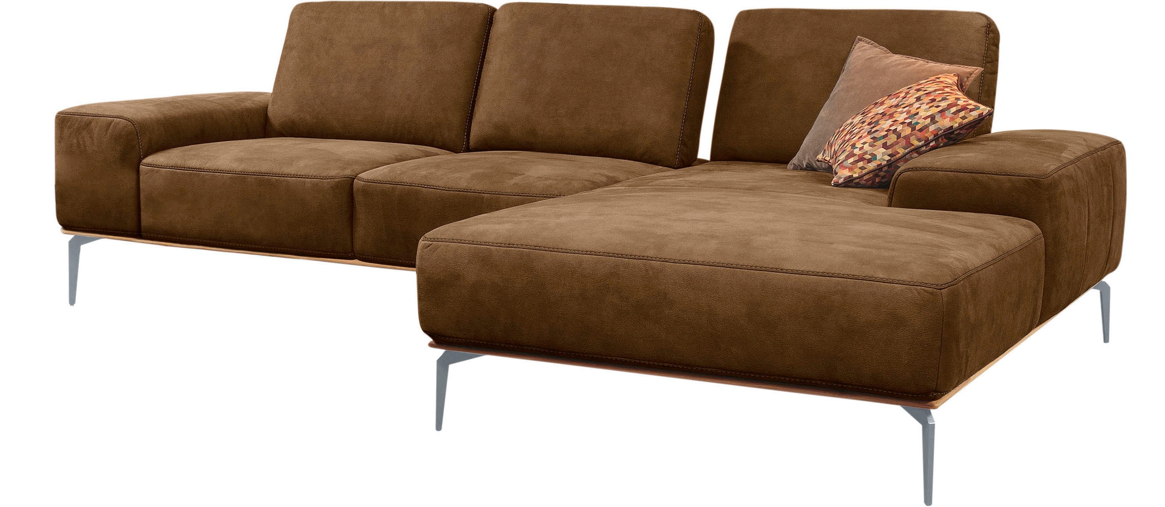 W.SCHILLIG Ecksofa »run, Designsofa mit tollem Sitzkomfort, bequem, L-Form« mit elegantem Holzsockel, Füße in Silber matt, Breite 279 cm
