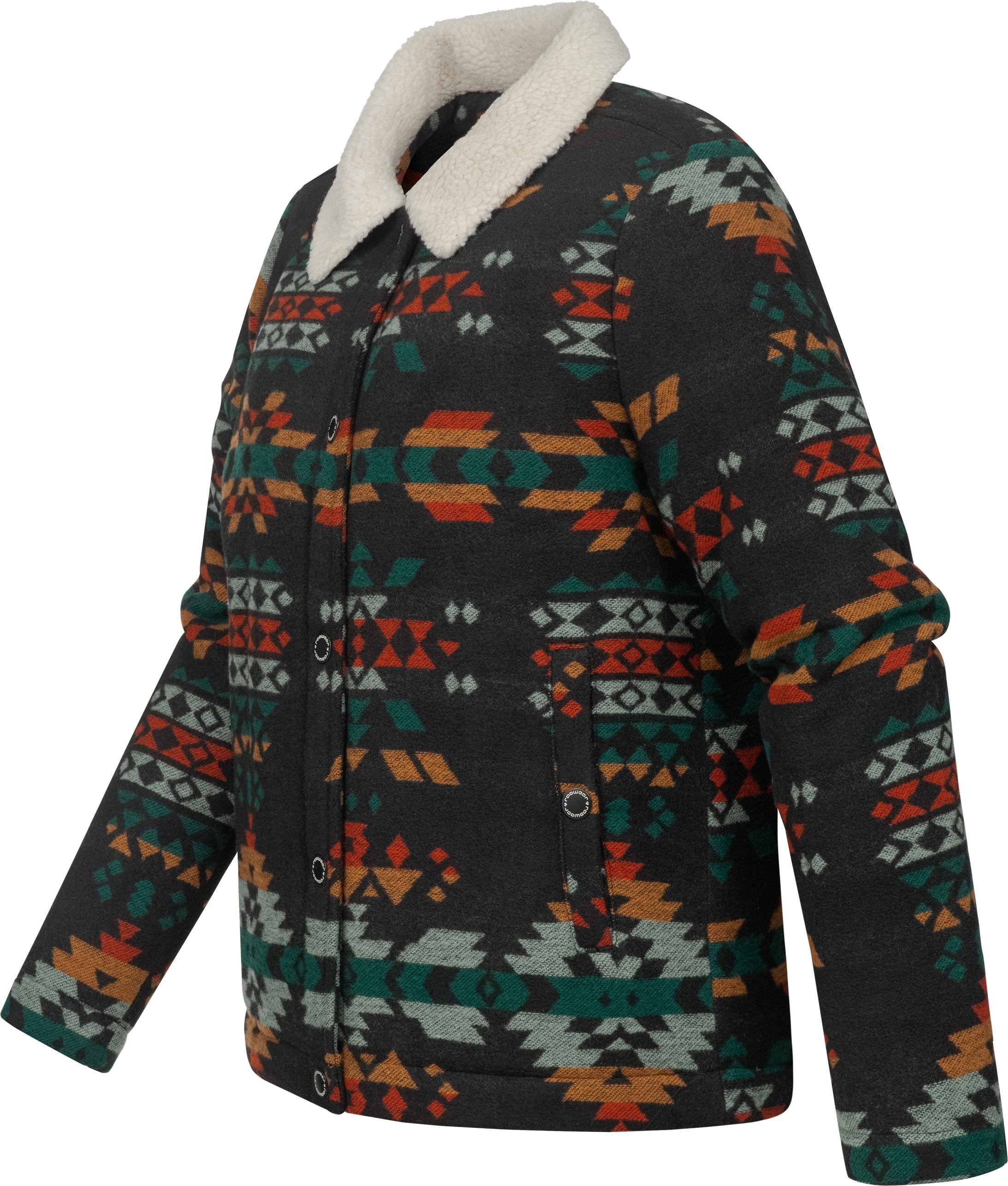 Ragwear Outdoorjacke »Walinea Ikat«, ohne Kapuze, Lässige Damen Jacke in Woll-Optik mit Teddyfell-Kragen
