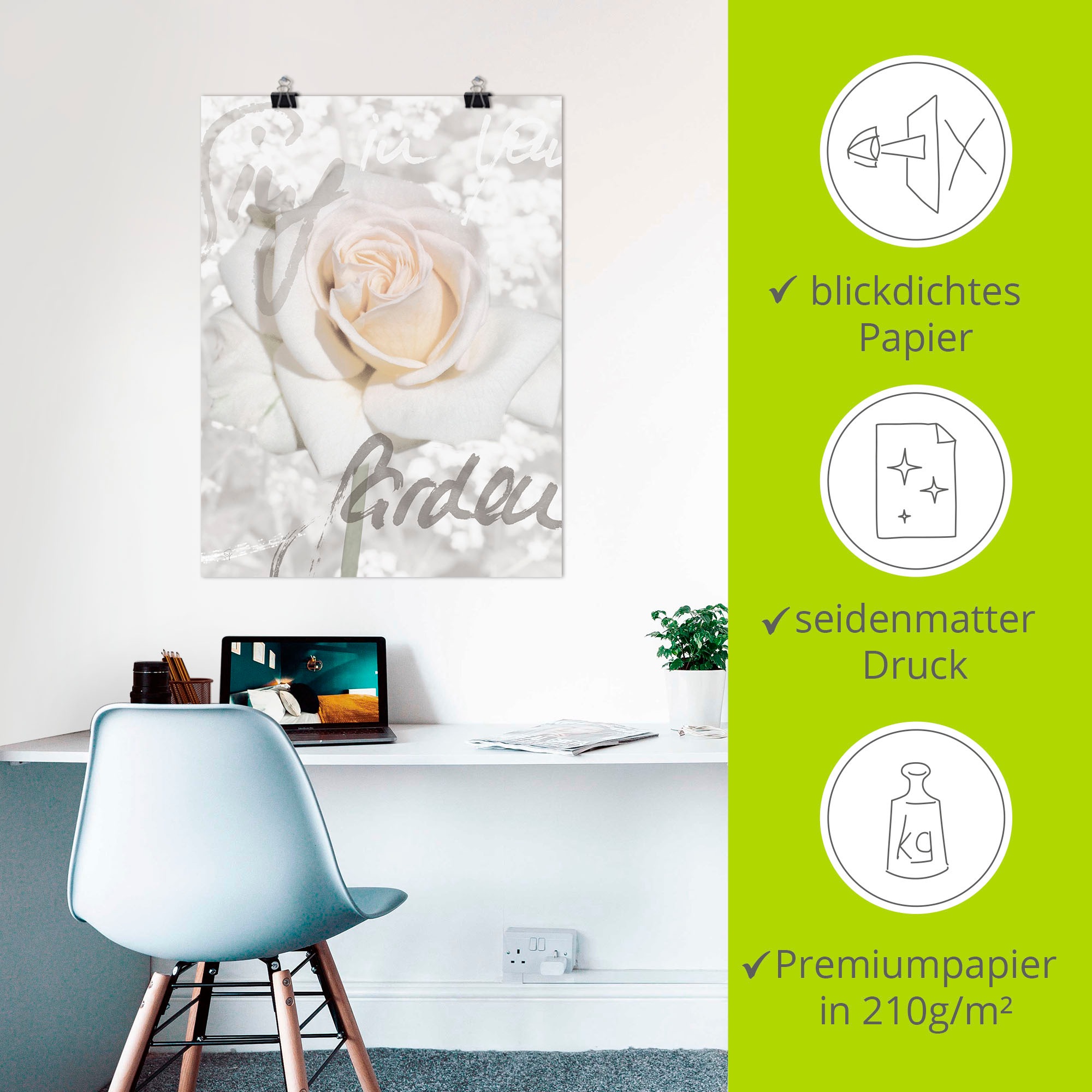 Artland Wandbild »In Lettern - Rose«, Blumen, (1 St.), als Alubild, Outdoorbild, Leinwandbild, Poster in verschied. Größen