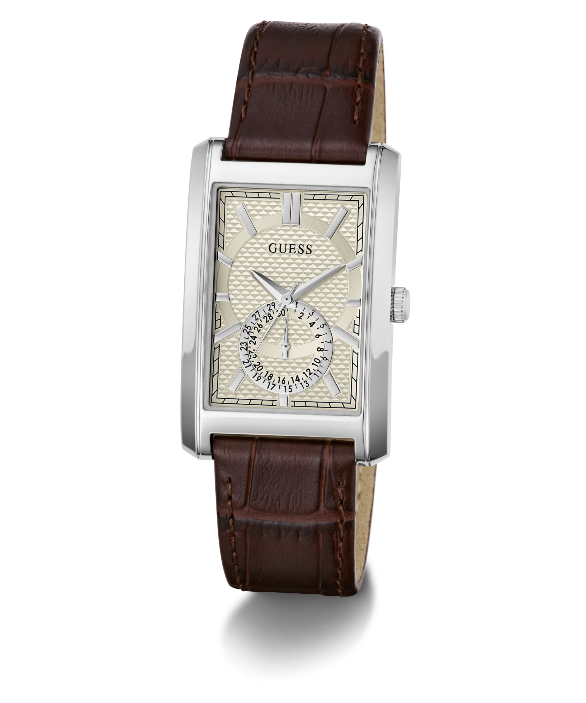 Guess Quarzuhr »HUGH« Armbanduhr, Damenuhr, Herrenuhr, Lederarmband, analog, Tag