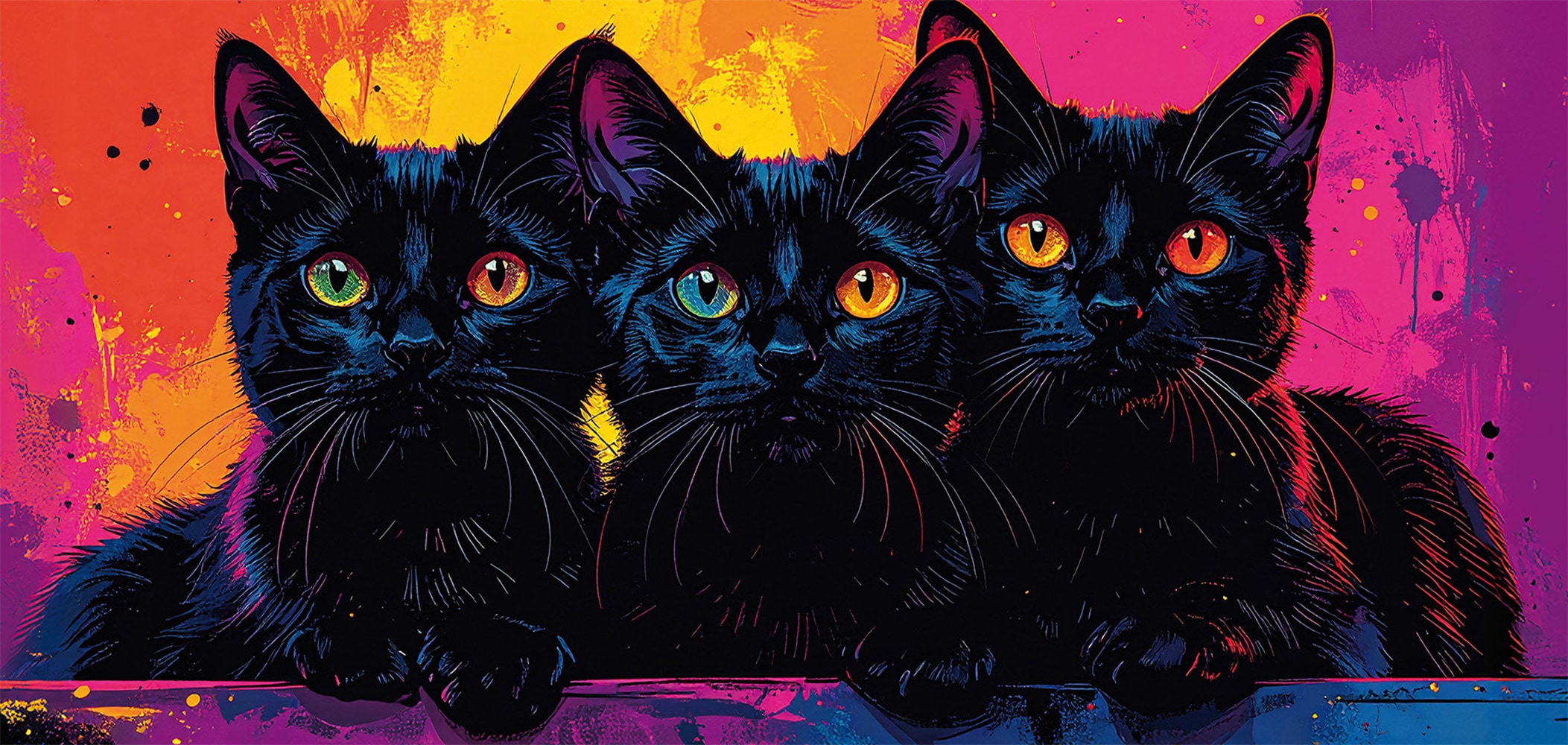 Bönninghoff Bild "Wandbild BUNTE KATZE 33x70 cm – Leinwandbild Keilrahmen Deko modern" Katze Katzen Katzenbilder auf Keilrahmen gespannt