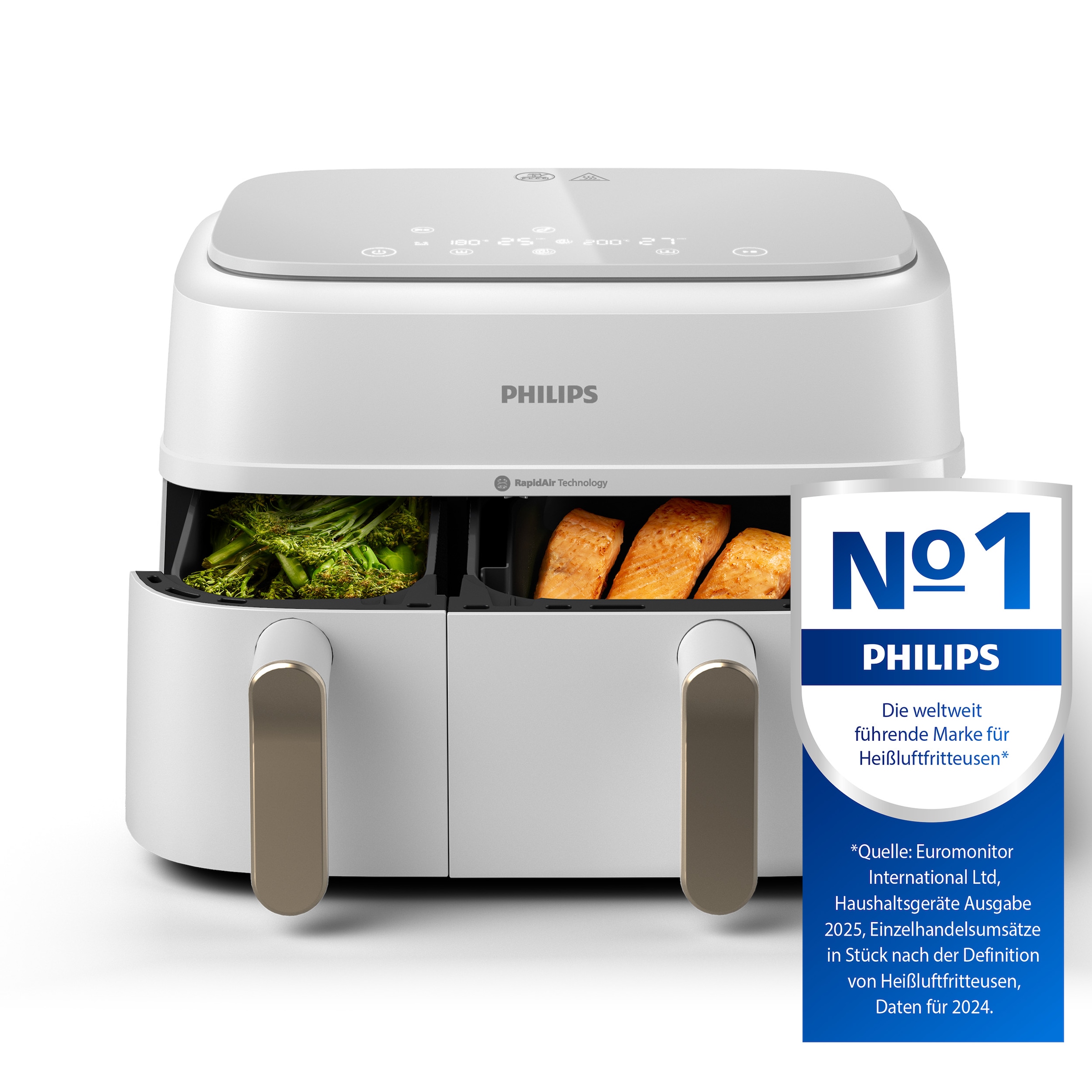 Philips Heißluftfritteuse »Airfryer 3000 Dual Basket NA352/00, zwei Körbe mit 9L (3L+6L)«, 2750 W, RapidAir Technologie und 12 Kochfunktionen; Schwarz