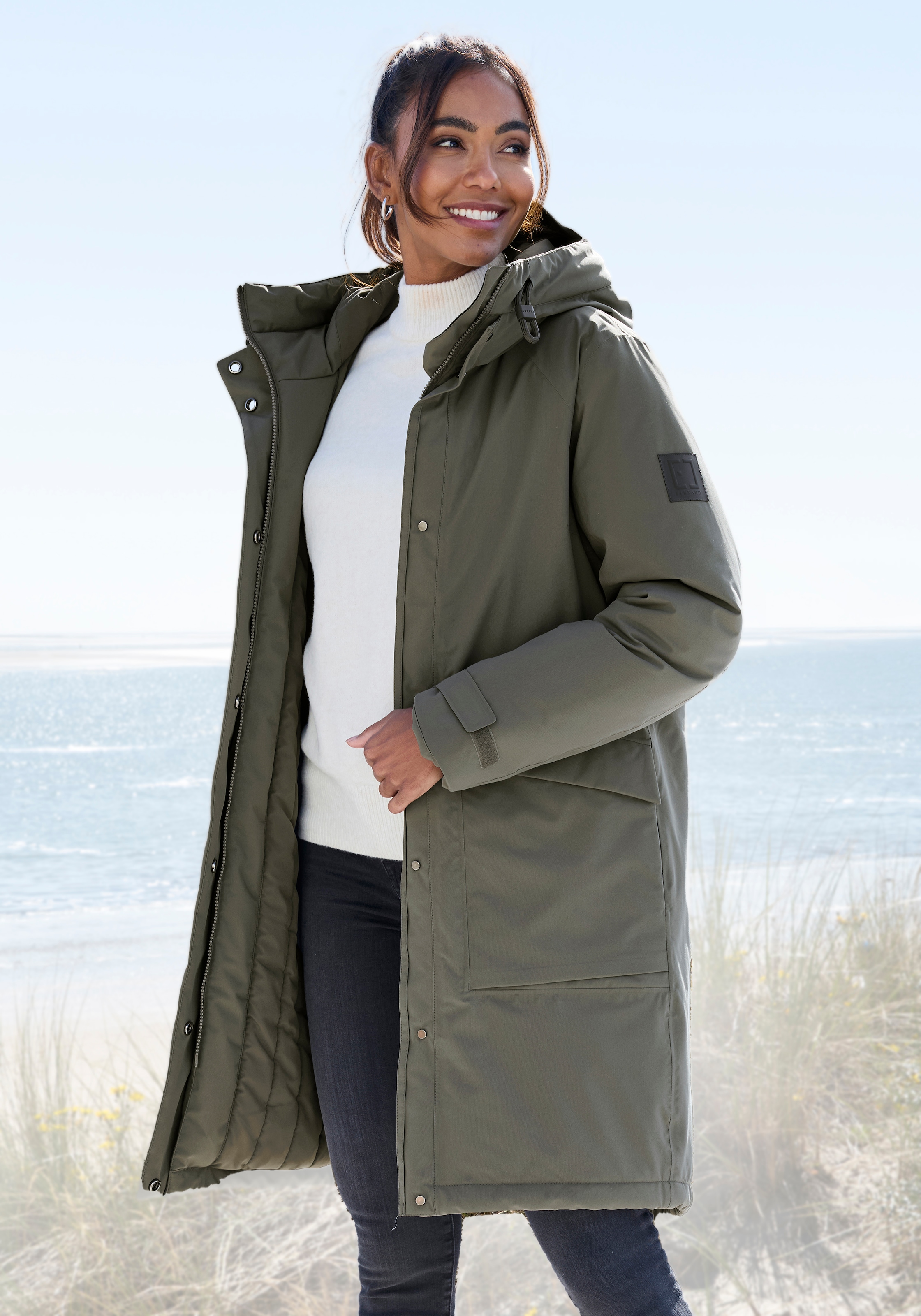 Elbsand Winterjacke mit Kapuze mit verstellbarer Kapuze und aufgesetzten Ta günstig online kaufen