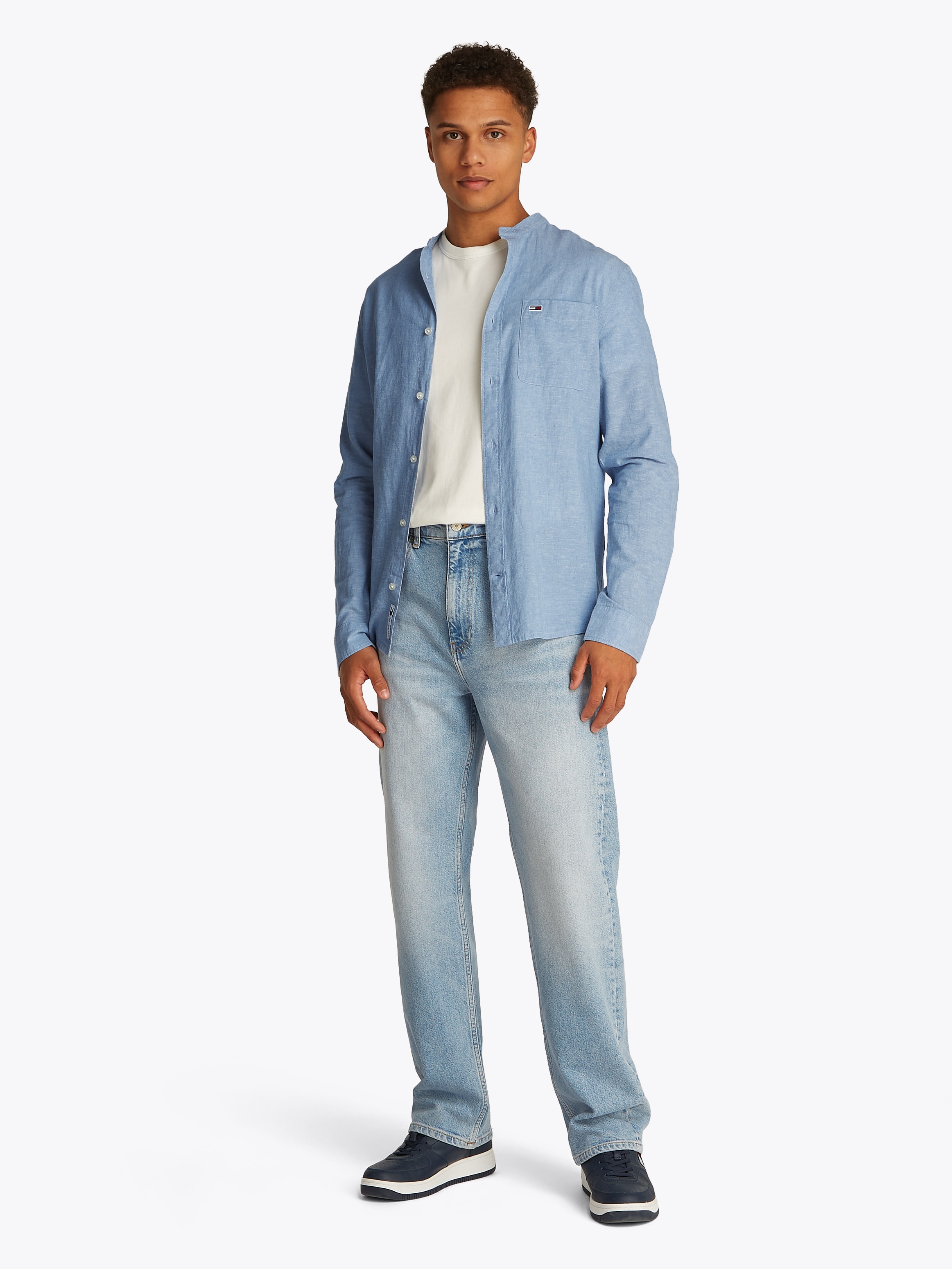 Tommy Jeans Langarmhemd »TJM LINEN MIX BAND COLLAR SHIRT«