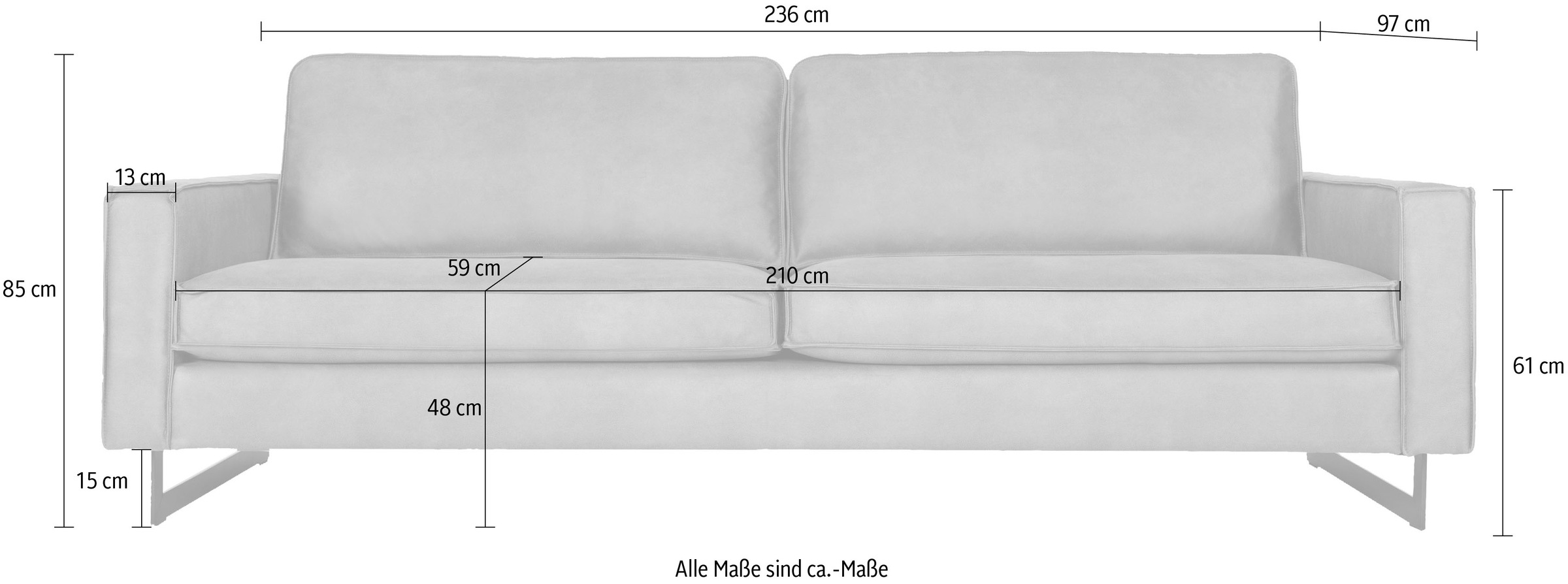 Places of Style 3-Sitzer »Pinto«, Maxi-Ausführung, mit Keder und Metallfüßen, auch mit Cord Bezug