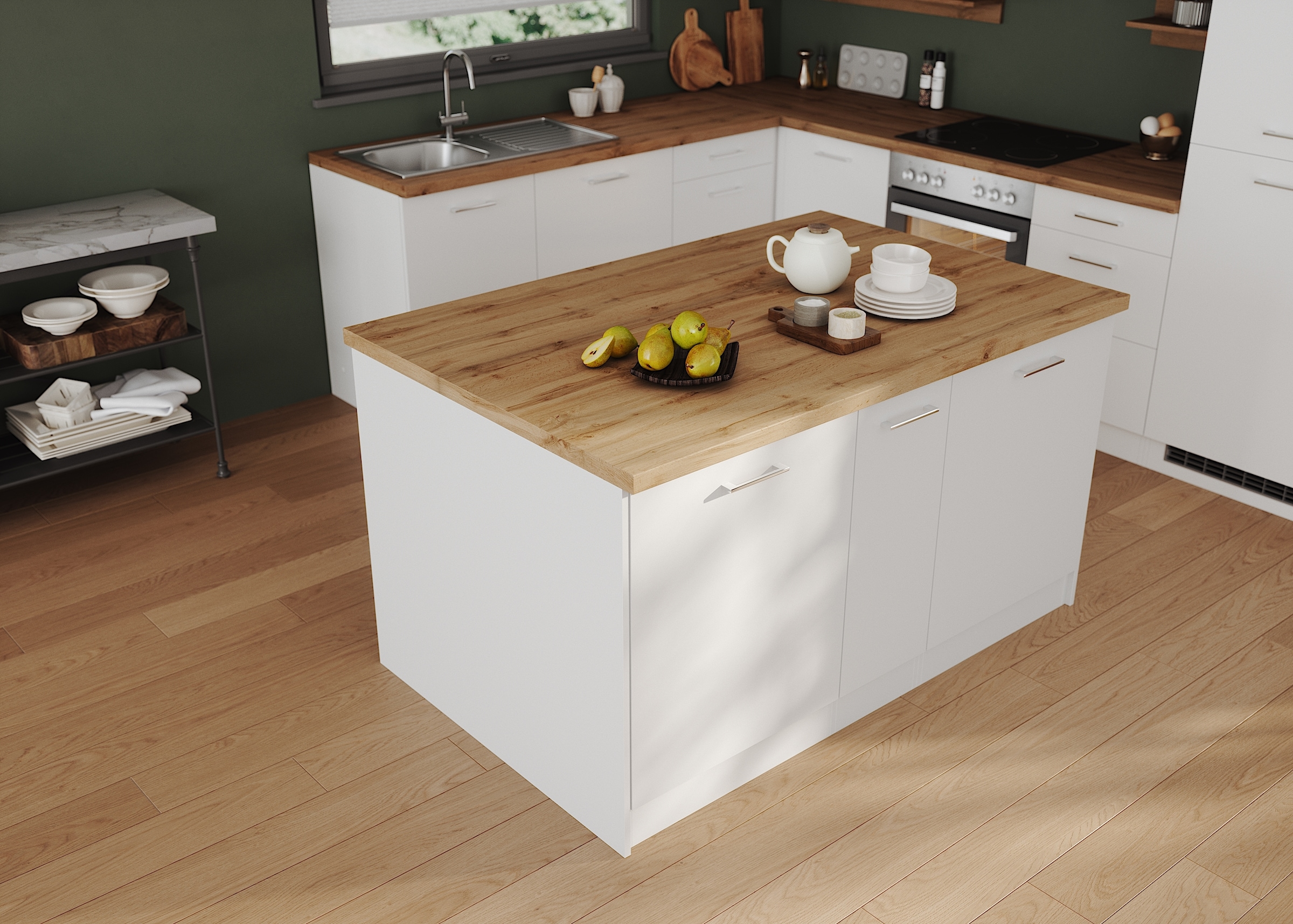 KOCHSTATION Kücheninsel »KS-Milan«, Stellmaß 153/100 cm, viel Stauraum, Lebensmittelpunkt: Küche