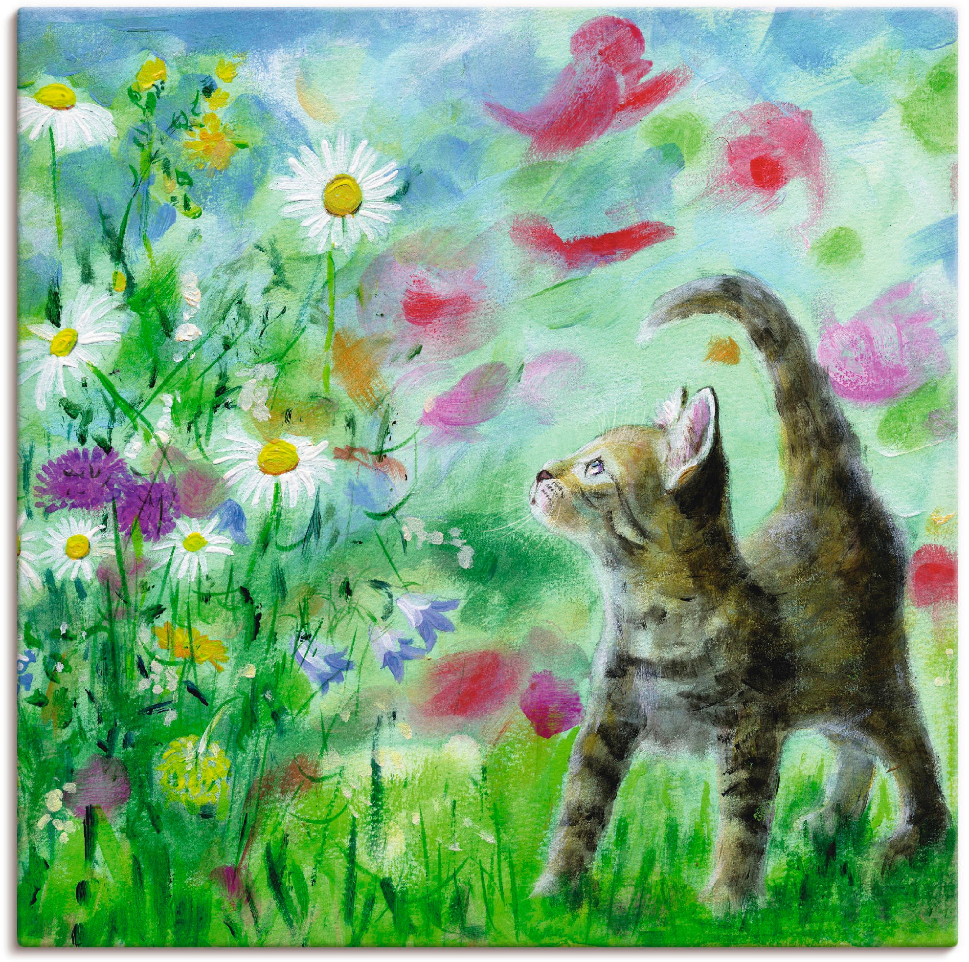 Artland Wandbild "Sommerwiese mit Kätzchen", Haustiere, (1 St.), als Leinwandbild, Poster, Wandaufkleber in verschied. G