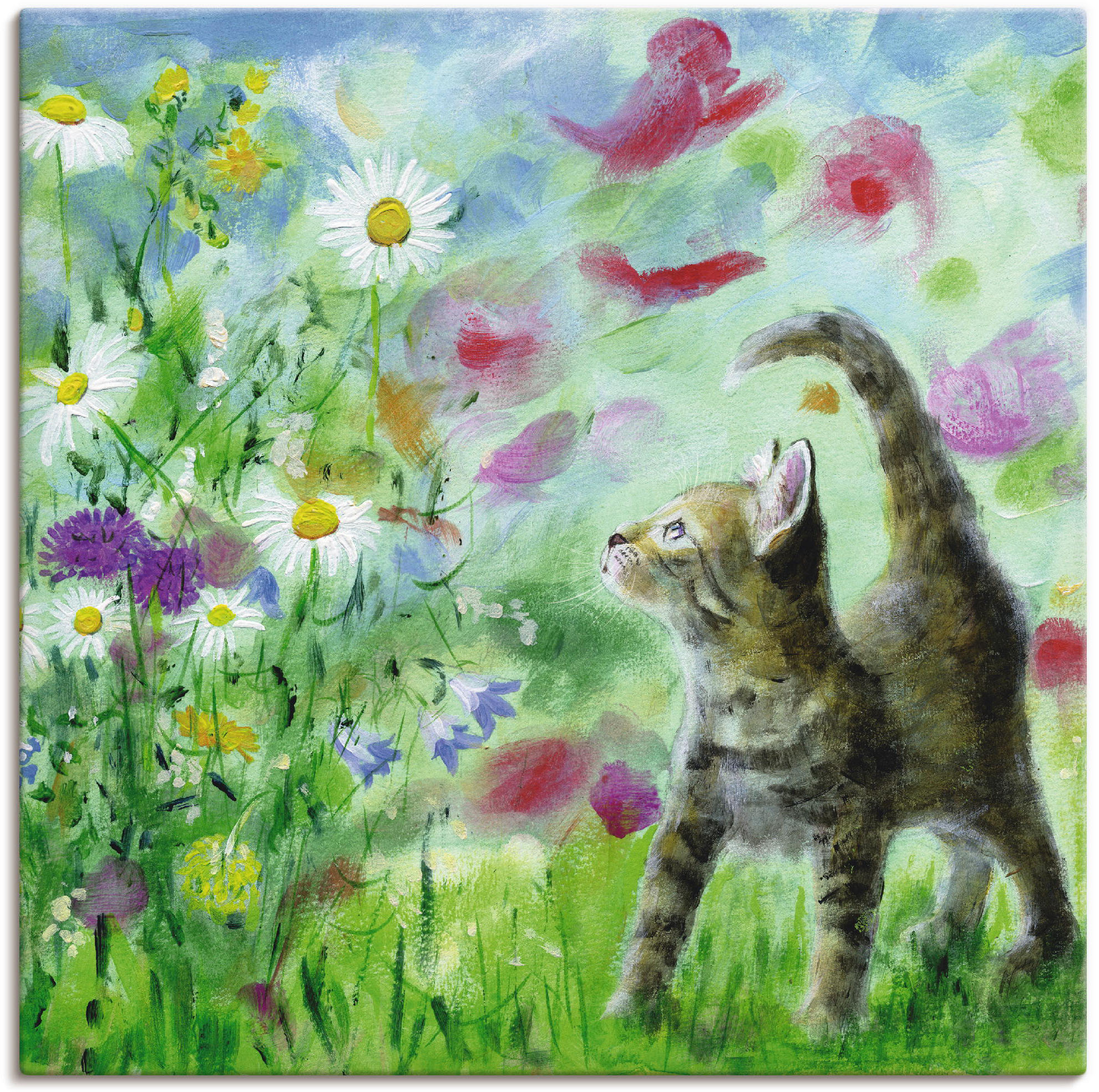 Artland Wandbild "Sommerwiese mit Kätzchen" Haustiere 1 Stk. tlg. als Leinwandbild, Poster in verschied. Größen