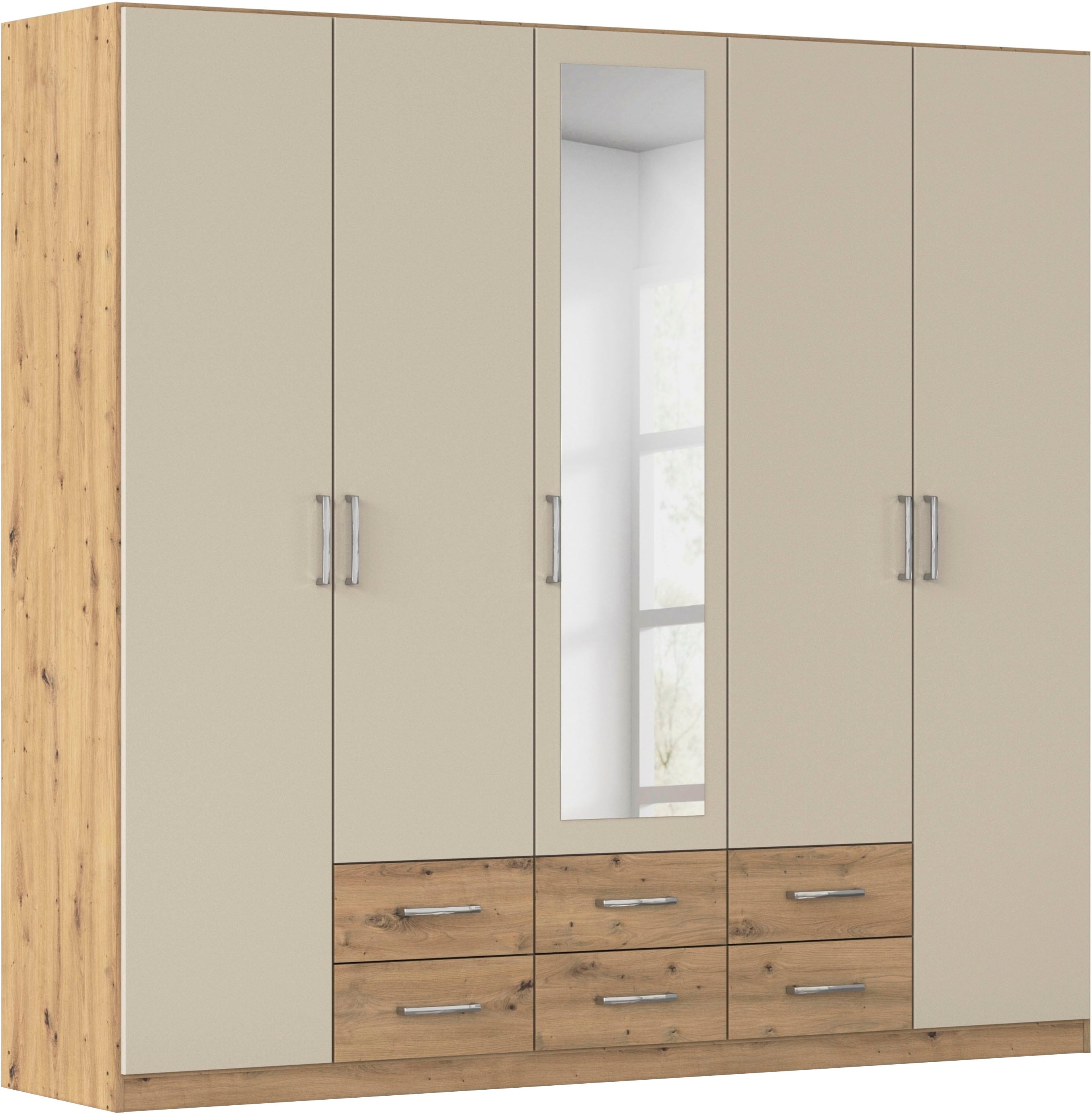 rauch Kleiderschrank "Schrank Garderobe Ankleide GAMMA Breiten 91/136/181/226/271/315/360 cm" in 3 Ausstattungen BASIC/CLASSIC/PREMIUM (inkl. SOFT-CLOSE-Funktion), verschiedene Griff-Varianten, mit Spiegel TOPSELLER MADE IN GERMANY
