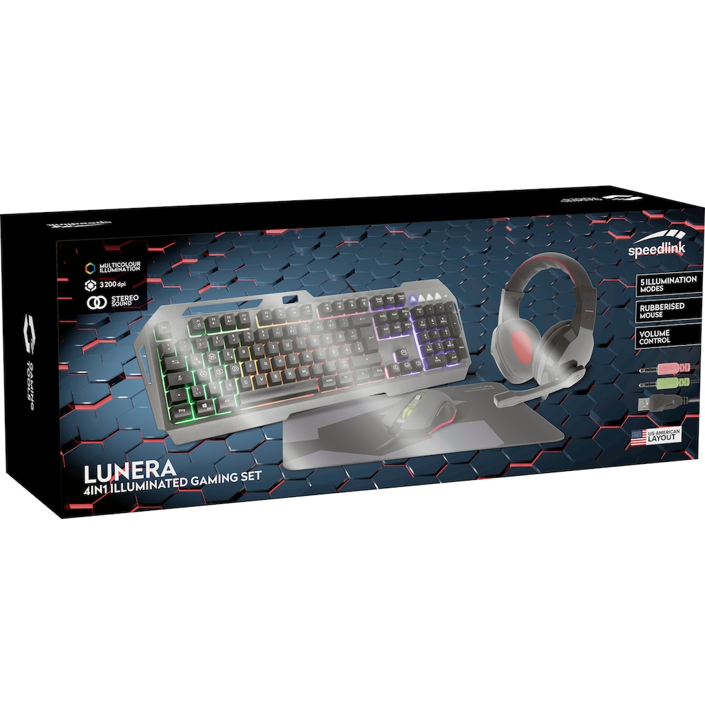 Speedlink Gaming-Tastatur »LUNERA 4in1 Gaming- Starter- Set«, (Fn-Tasten-Funktionstasten), Headset, Maus & Mauspad