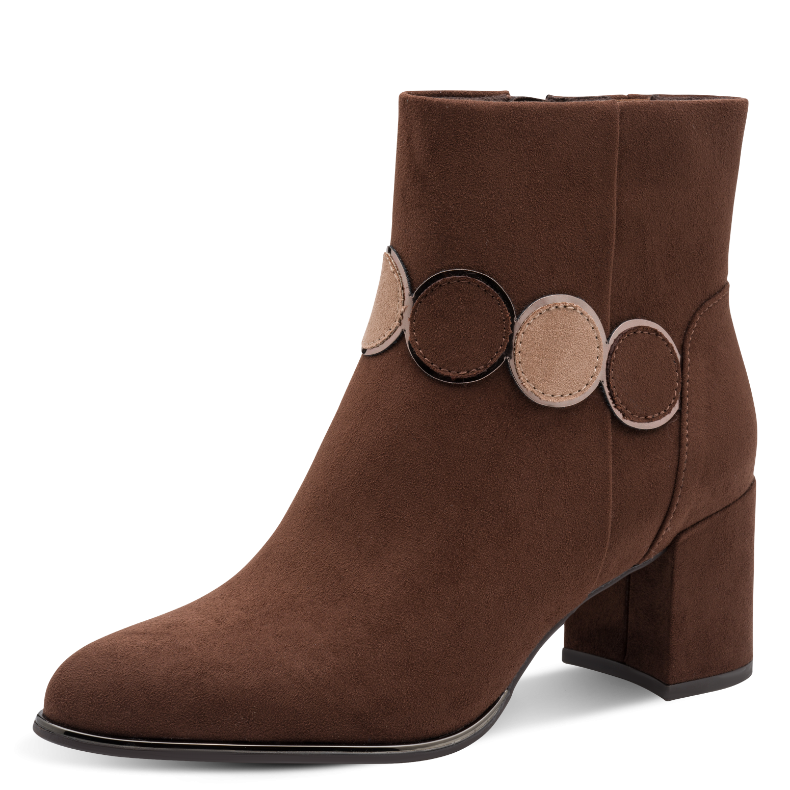 MARCO TOZZI Blockabsatz, Ankle Boots, mit eleganter Zierkette und Kontrastbesätzen