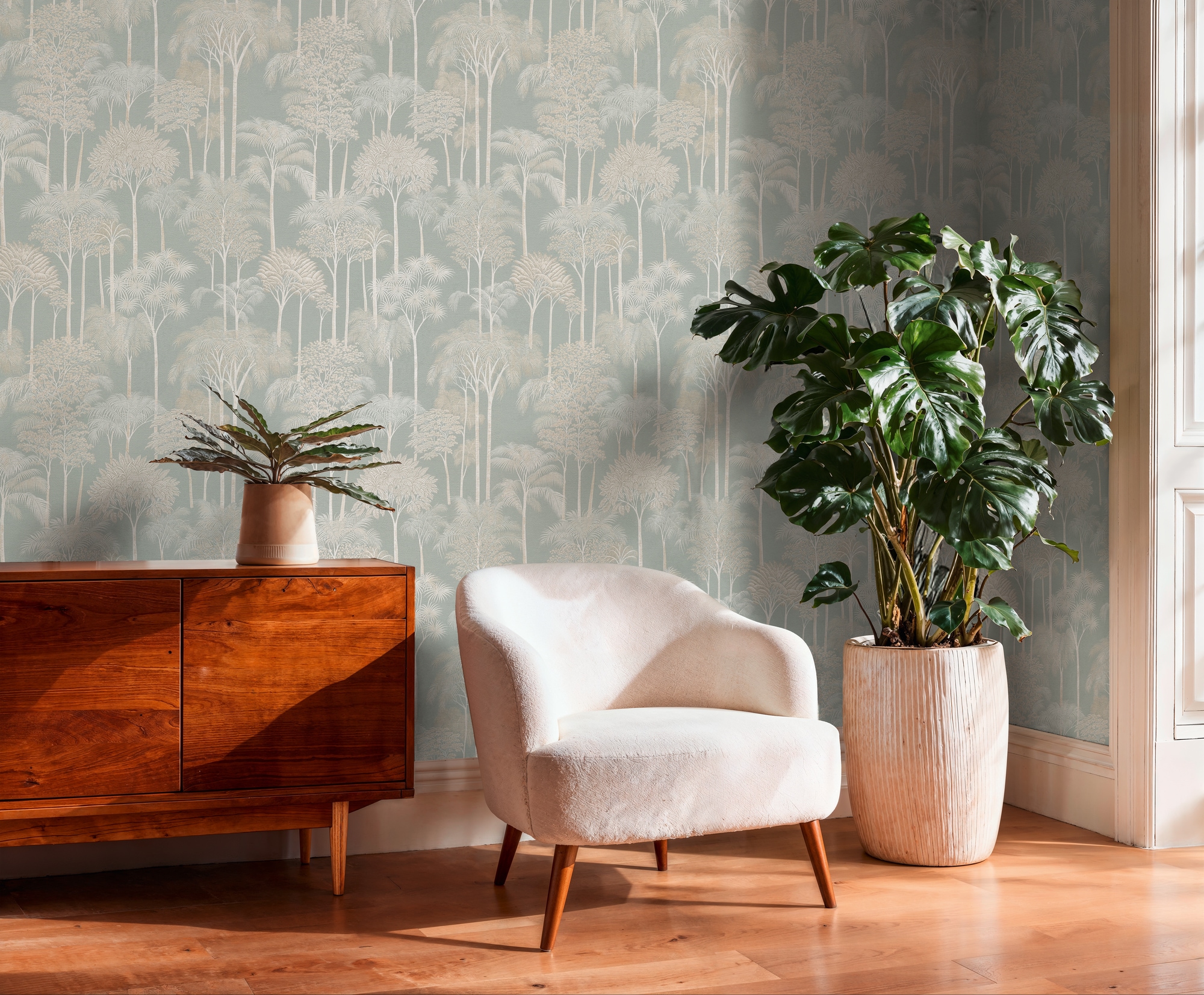 A.S. Création Vliestapete »Cuba II Golden Forest« Retro | floral | tropisch leicht strukturiert Dezentes Waldmotiv mit stilisierten Bäumen und sanfter Tiefe