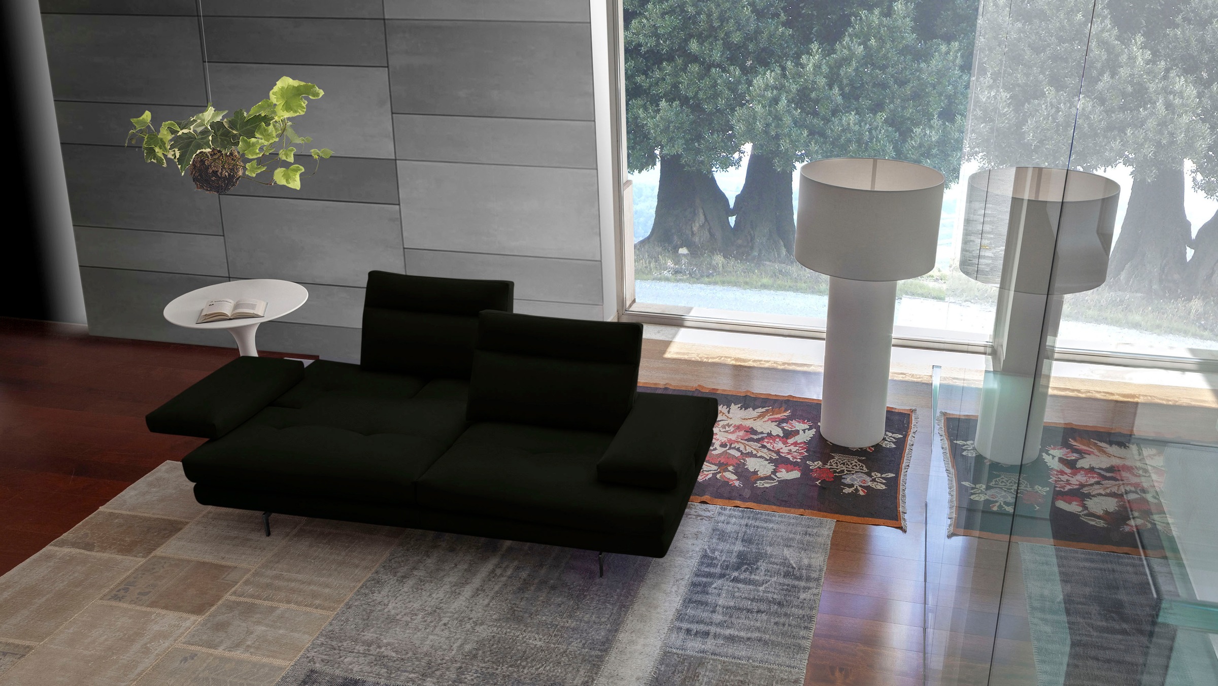 CALIA ITALIA 3-Sitzer »Toby Wing, Designsofa, hochwertige Verarbeitungsdetails, bequem«, inkl. Sitztiefenverstellung und Armteilfunktion, Füße in Schwarz matt