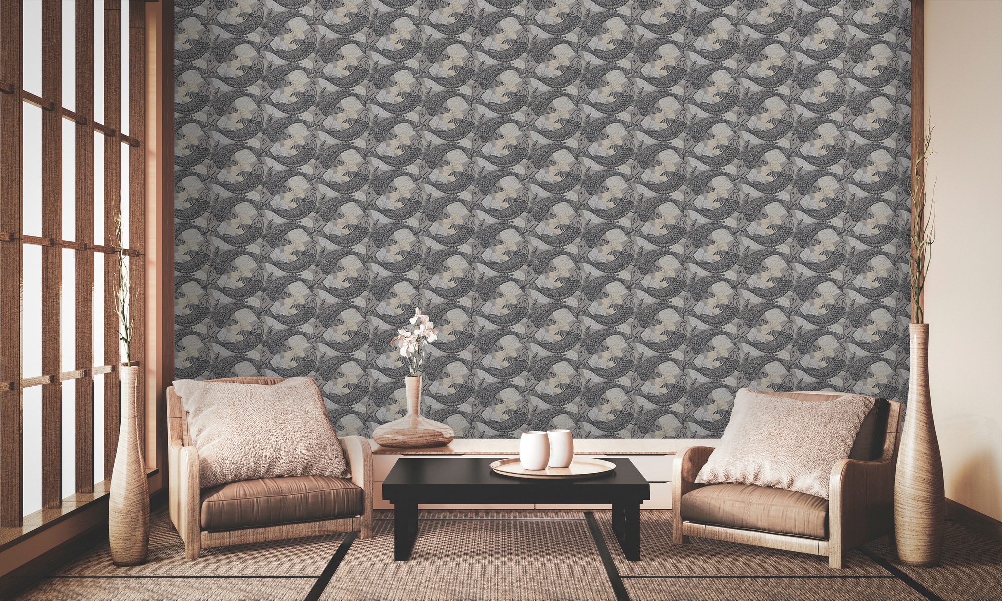 living walls Vliestapete »Metropolitan Stories, Mio Tokio« Motiv | abstrakt | naturalistisch glatt Tapete Koi Tapete Japanisch Tapeten Wohnzimmer Schlafzimmer Küche Flur