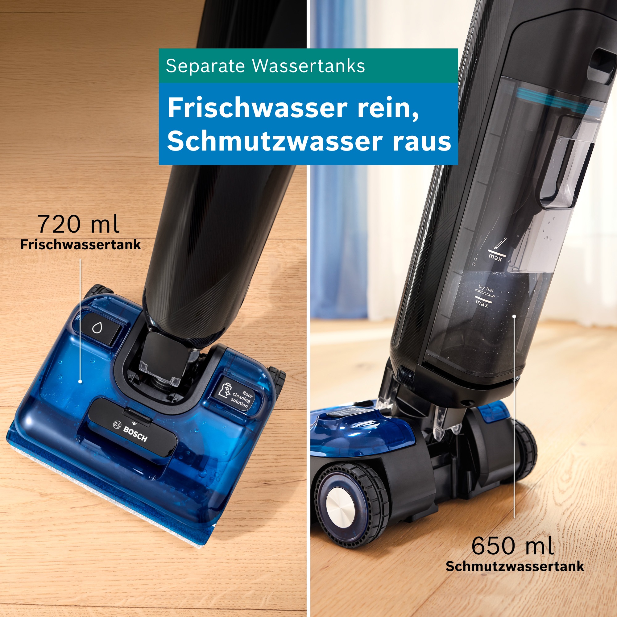 BOSCH Nass-Trocken-Sauger »OneFlow Serie 6 BHF61BM/BHF61BS, Selbstreinigung, 24.000 PA Saugkraft« Saugen & Wischen in einem, Anti-Haarverwicklung
