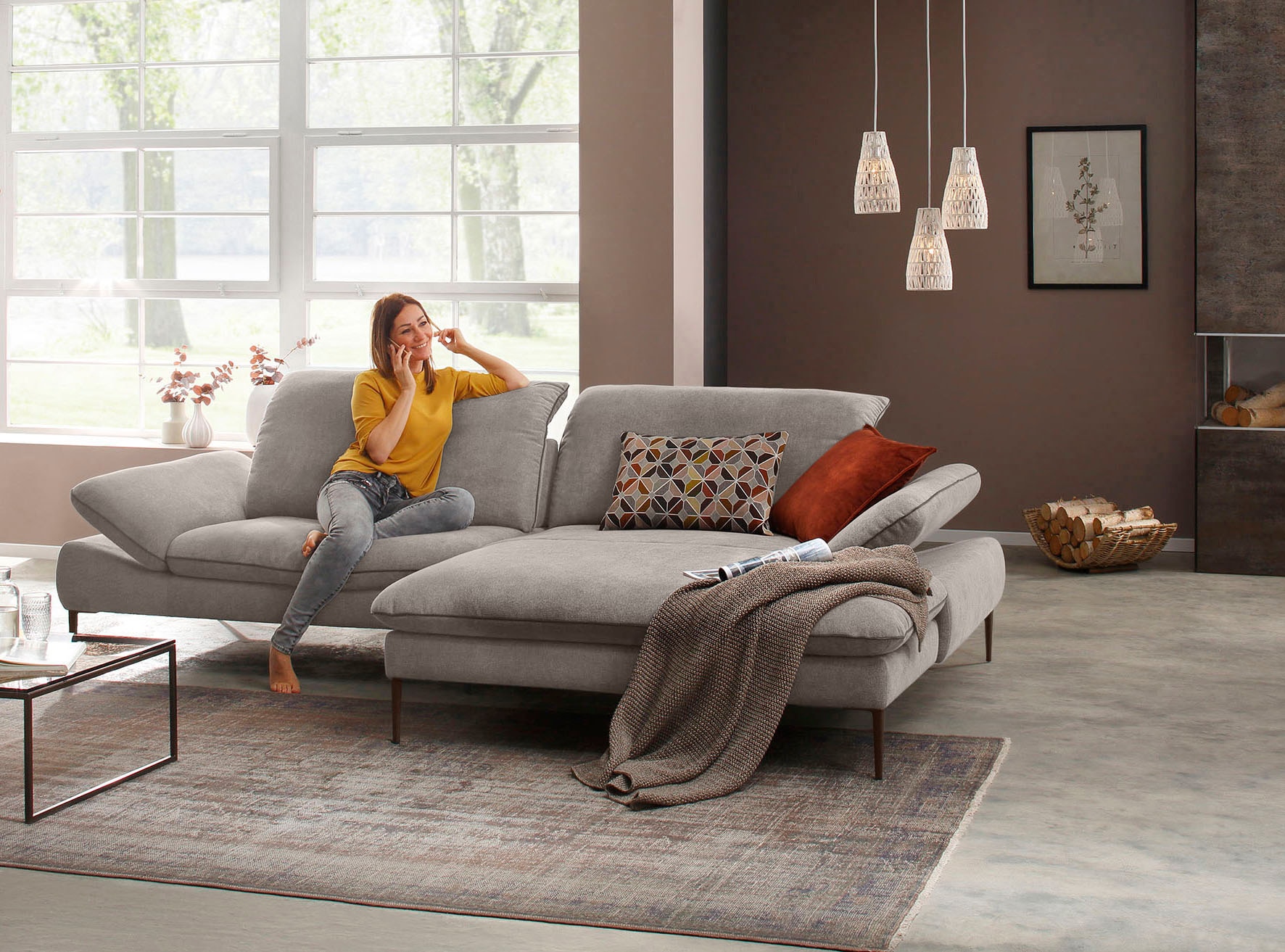 W.SCHILLIG Ecksofa »enjoy&MORE, Designsofa, elegant und bequem, L-Form«, Sitztiefenverstellung, Füße bronze pulverbeschichtet, Breite 294 cm