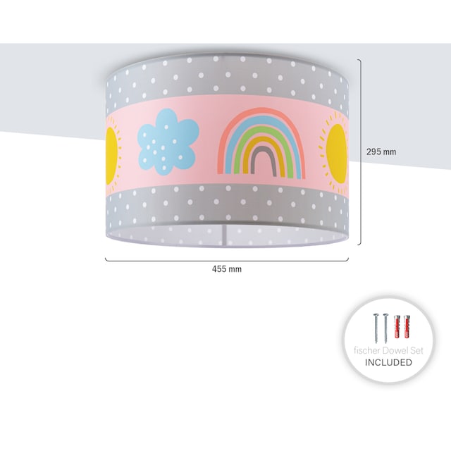 Paco Home Deckenleuchte »Cosmo 962«, 1 flammig-flammig, Lampe Kinderzimmer  Deckenlampe Regenbogen Sonne Rosa Grau Weiß E27 | BAUR