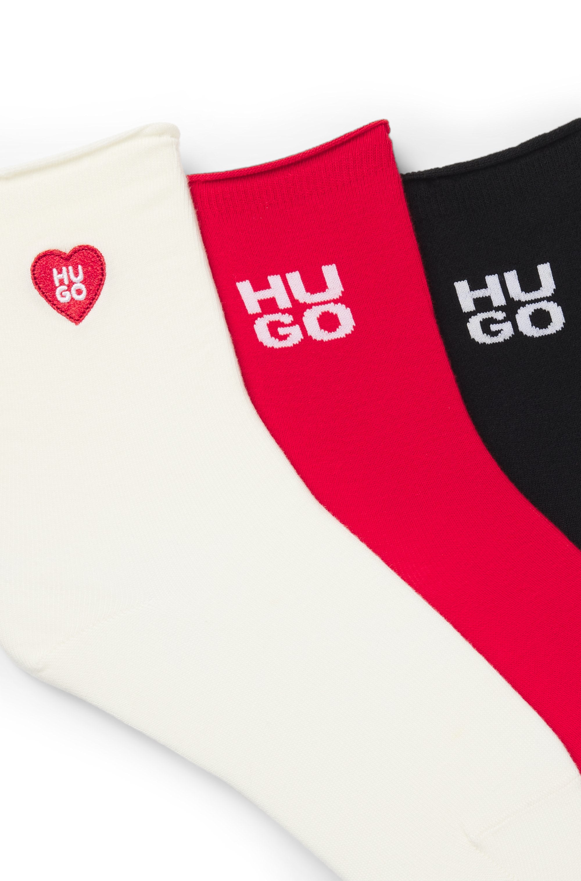 HUGO Underwear Kurzsocken »3P SH HEART CC W« mit Logo-Details, Verstärkung: Zehen- und Fersenpartie